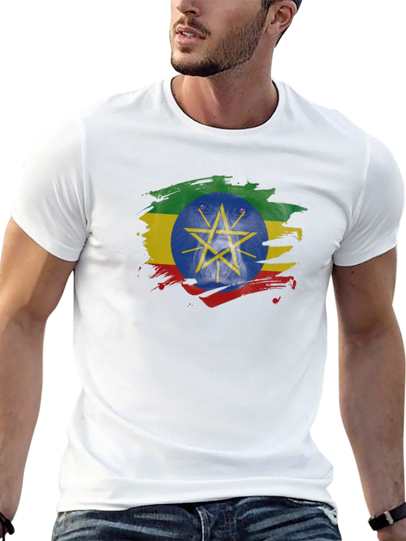Ethiopian Flag Lion Graphic Tee - Black