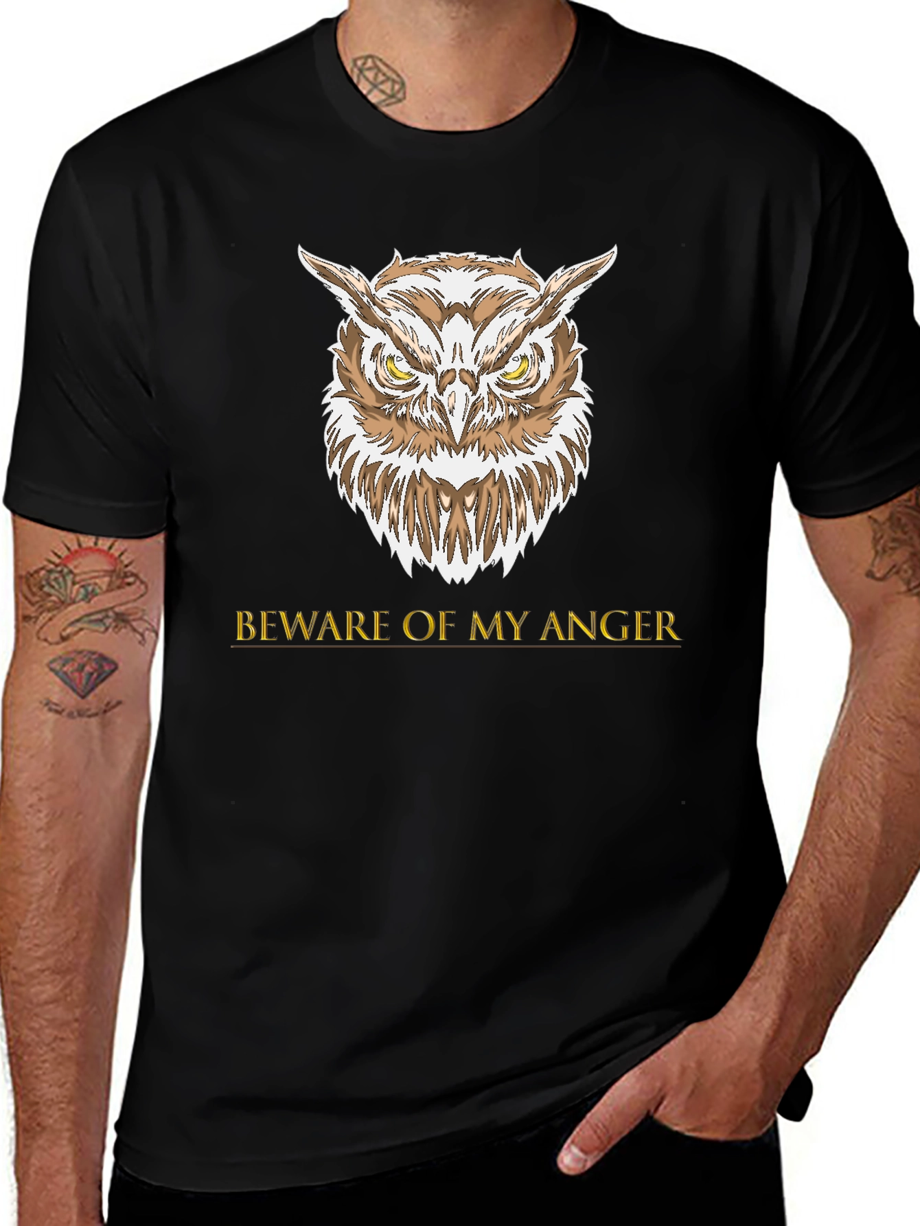 Owl Beware Anger Graphic Tee - Black