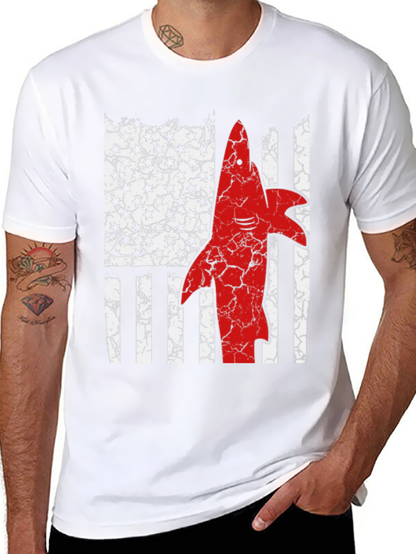 Shark USA Flag Graphic Mens T-Shirt