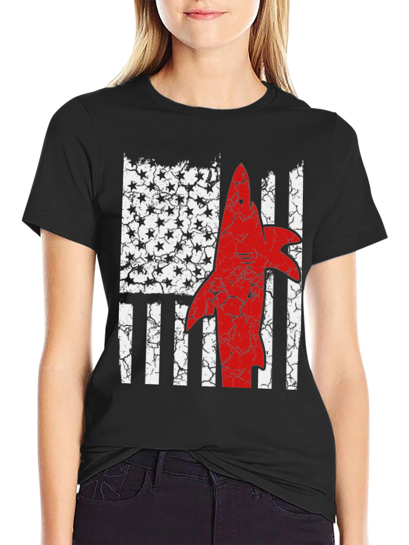 Shark USA Flag Graphic Mens T-Shirt