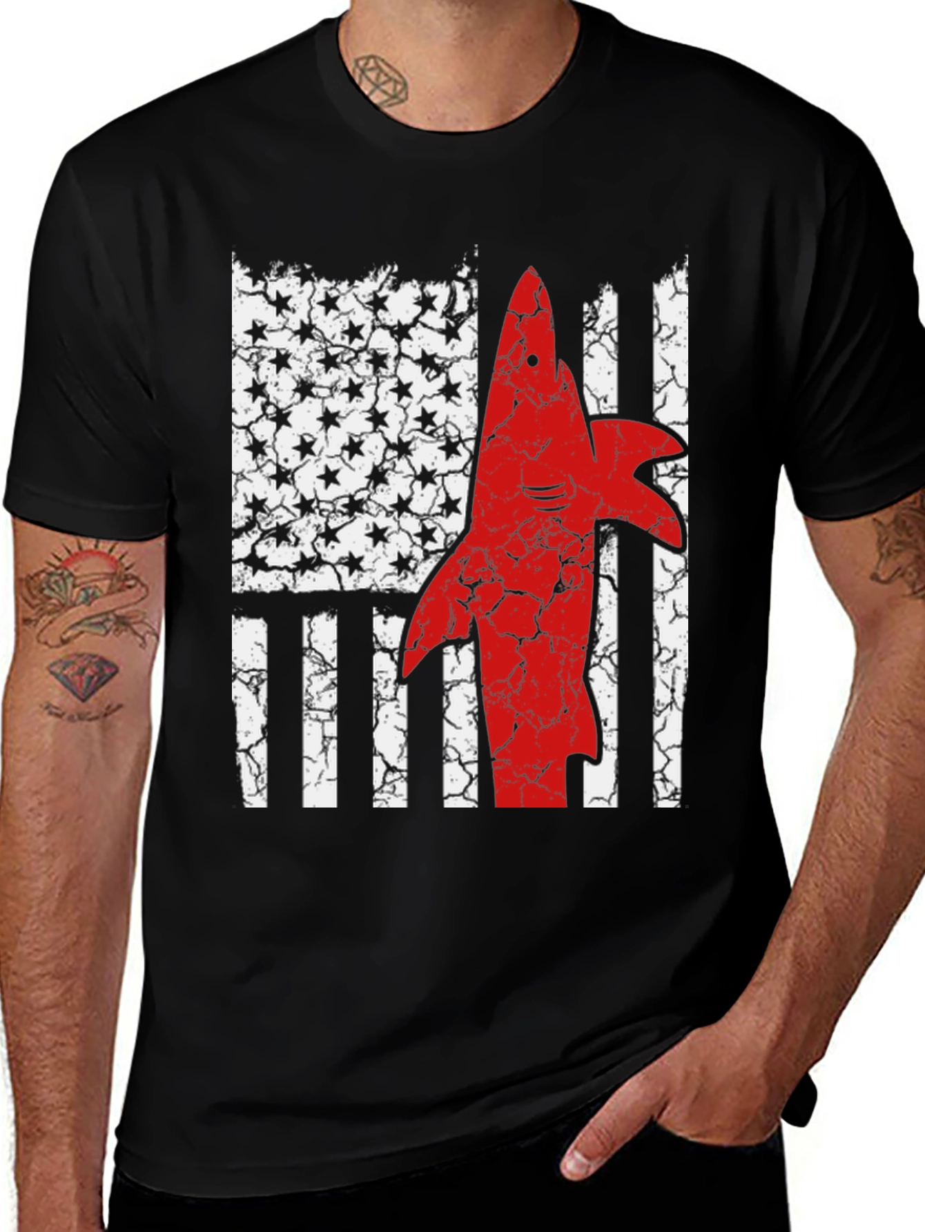 Shark USA Flag Graphic Mens T-Shirt