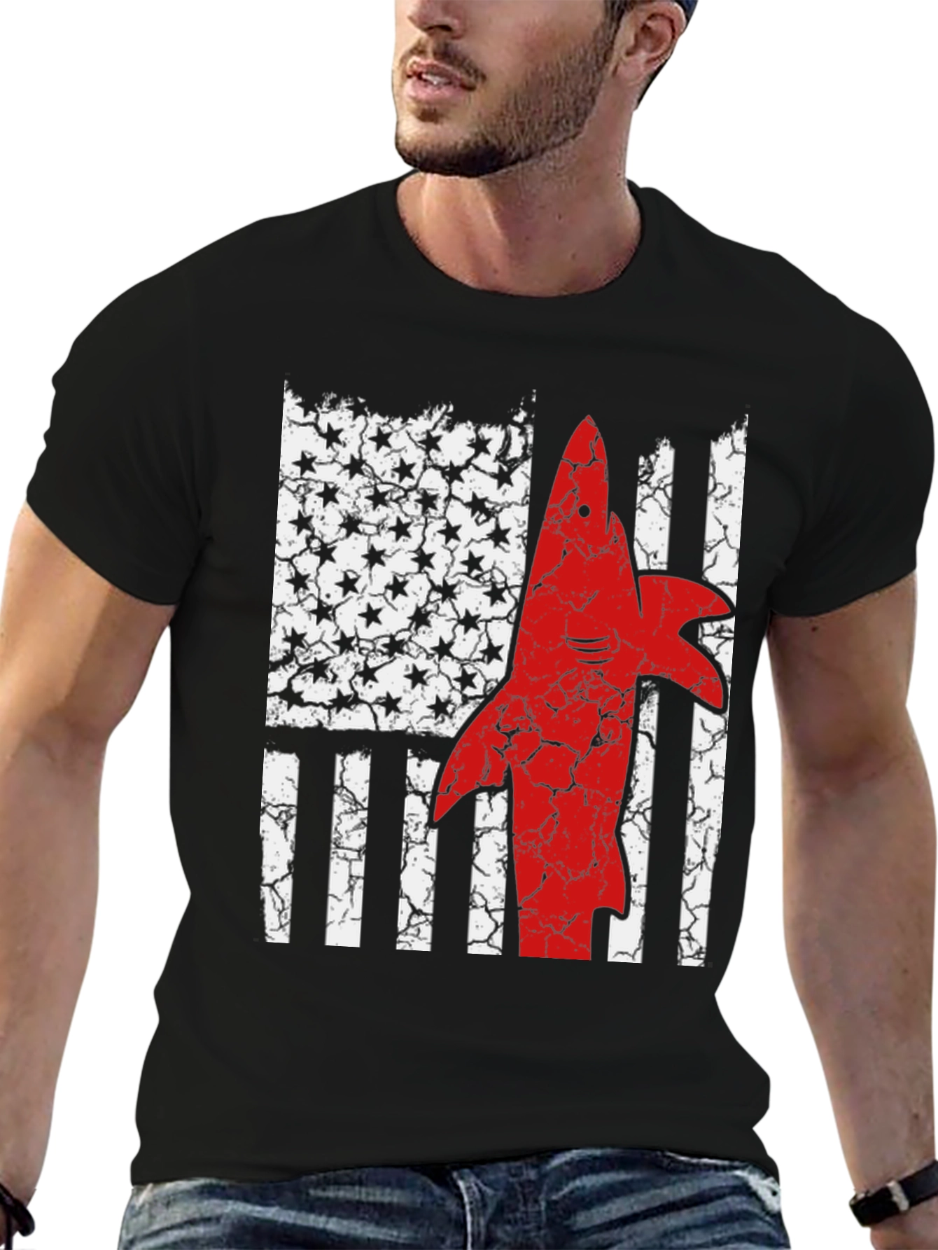 Shark USA Flag Graphic Mens T-Shirt