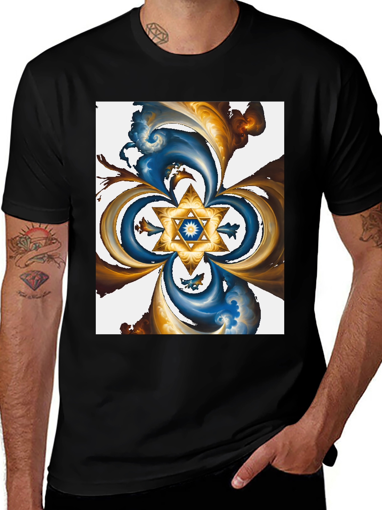 Abstract Star Graphic Tee - Black