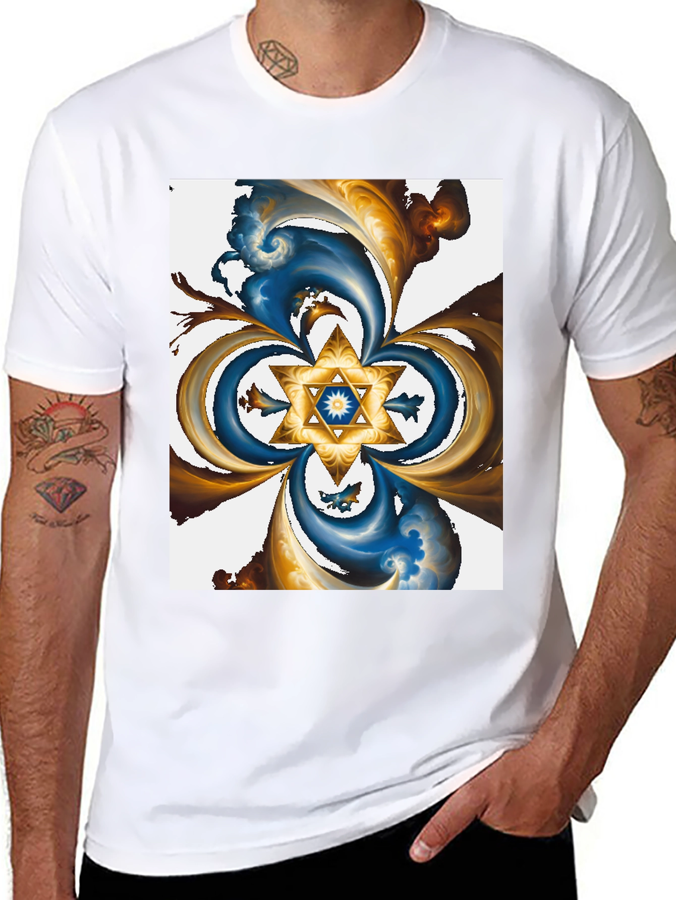 Abstract Star Graphic Tee - Black