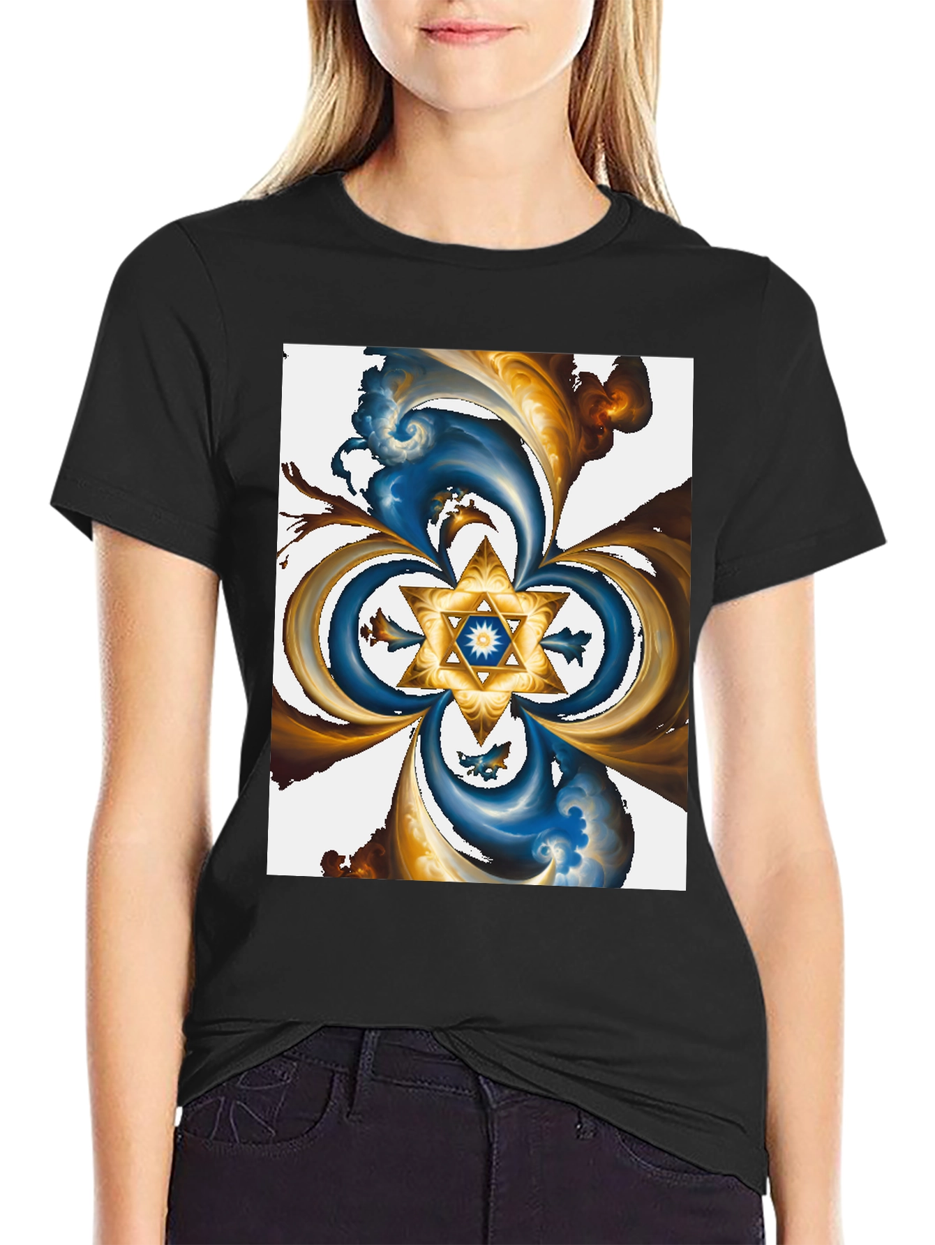 Abstract Star Graphic Tee - Black