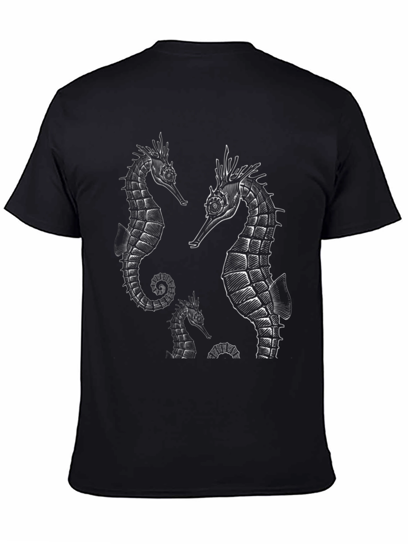 Sea Horse Graphic Print Black T-Shirt