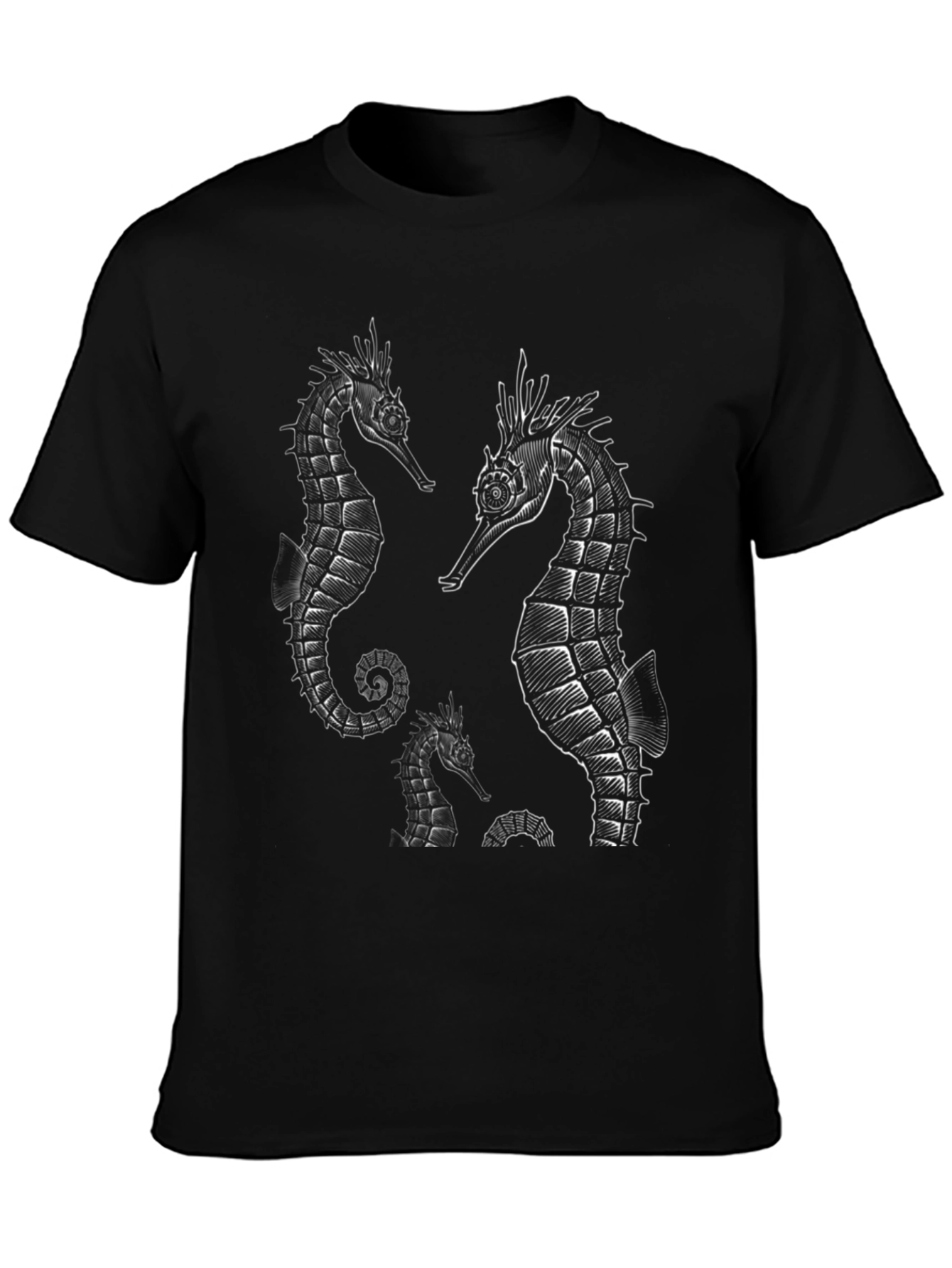 Sea Horse Graphic Print Black T-Shirt