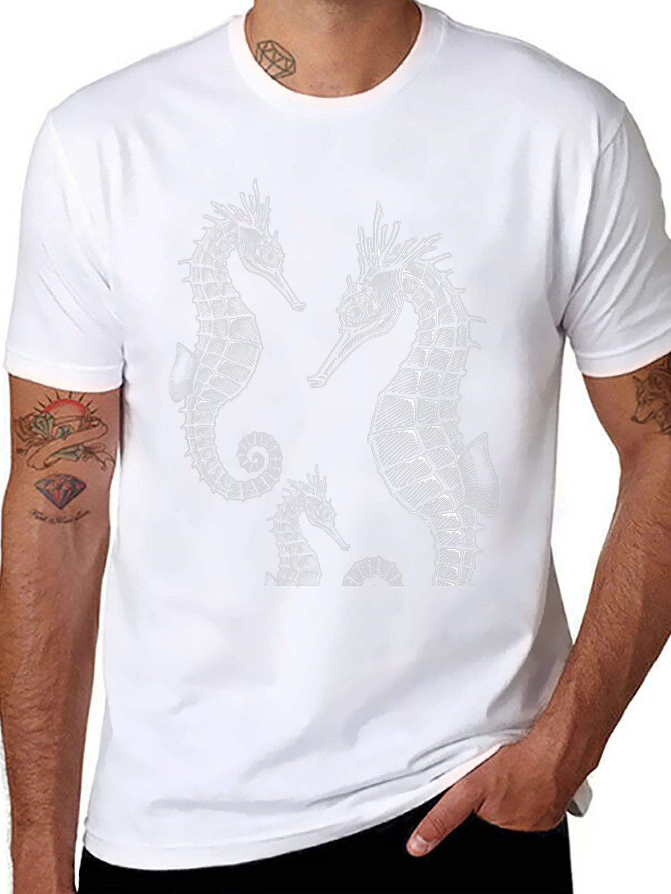 Sea Horse Graphic Print Black T-Shirt
