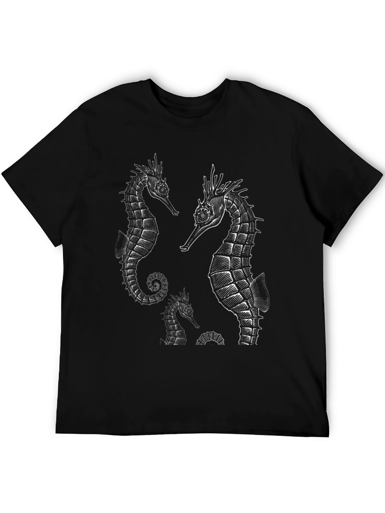 Sea Horse Graphic Print Black T-Shirt