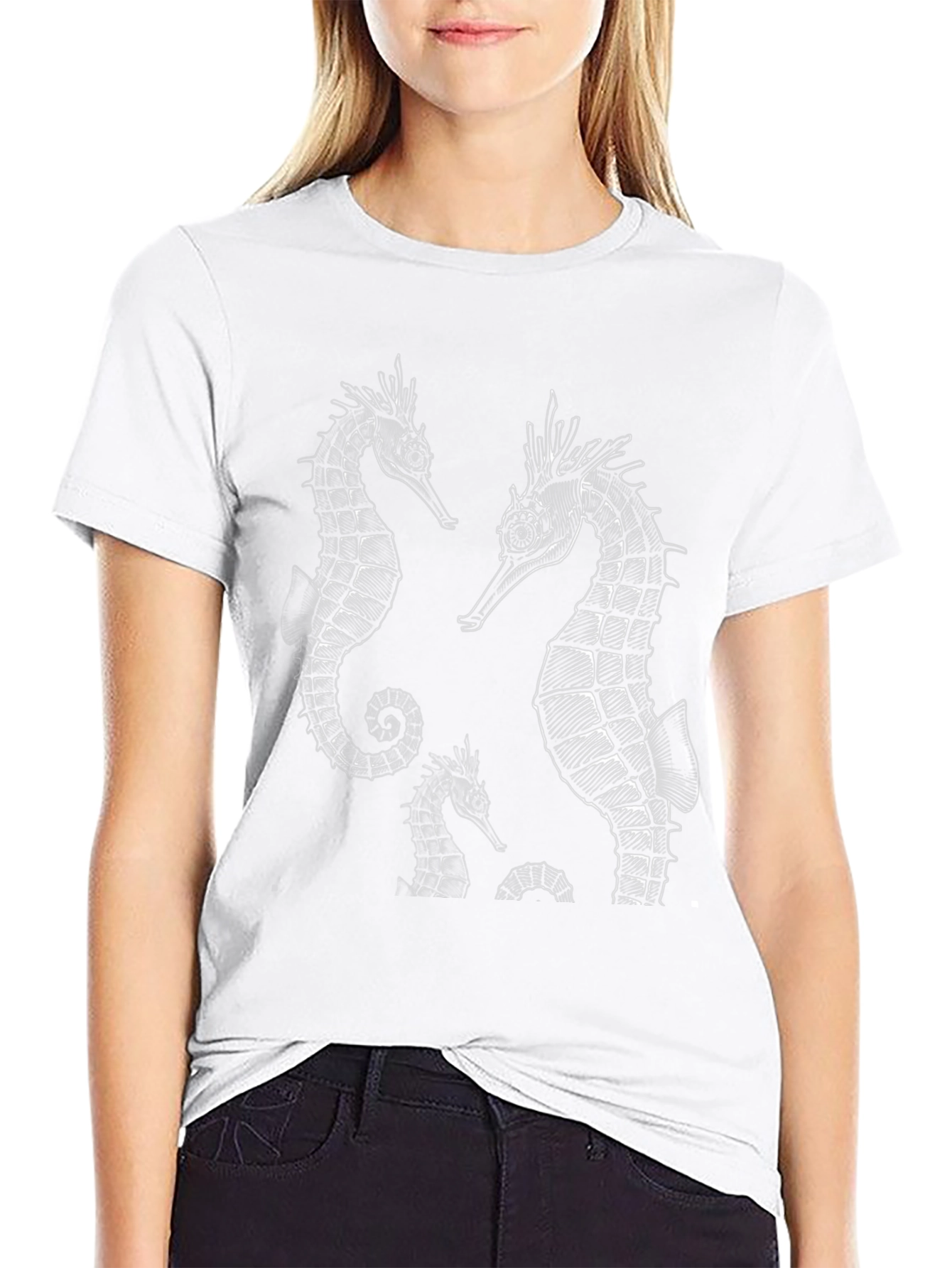 Sea Horse Graphic Print Black T-Shirt