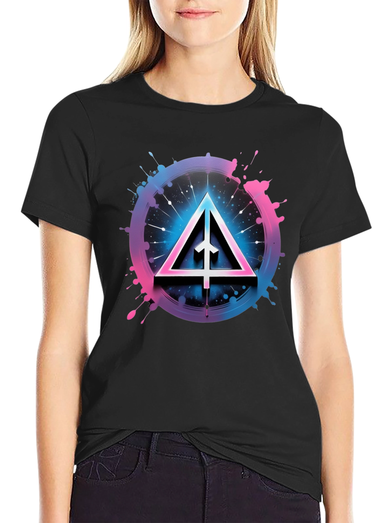 Abstract Triangle Graphic Tee - Black Cotton Blend