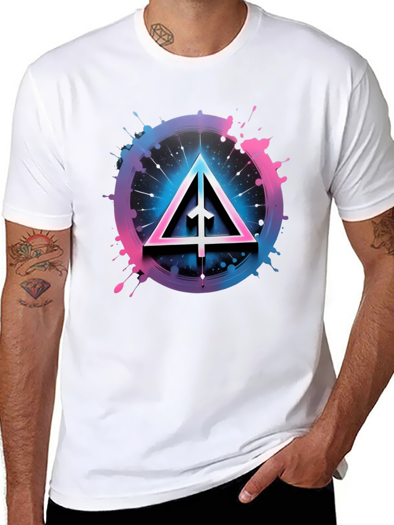 Abstract Triangle Graphic Tee - Black Cotton Blend