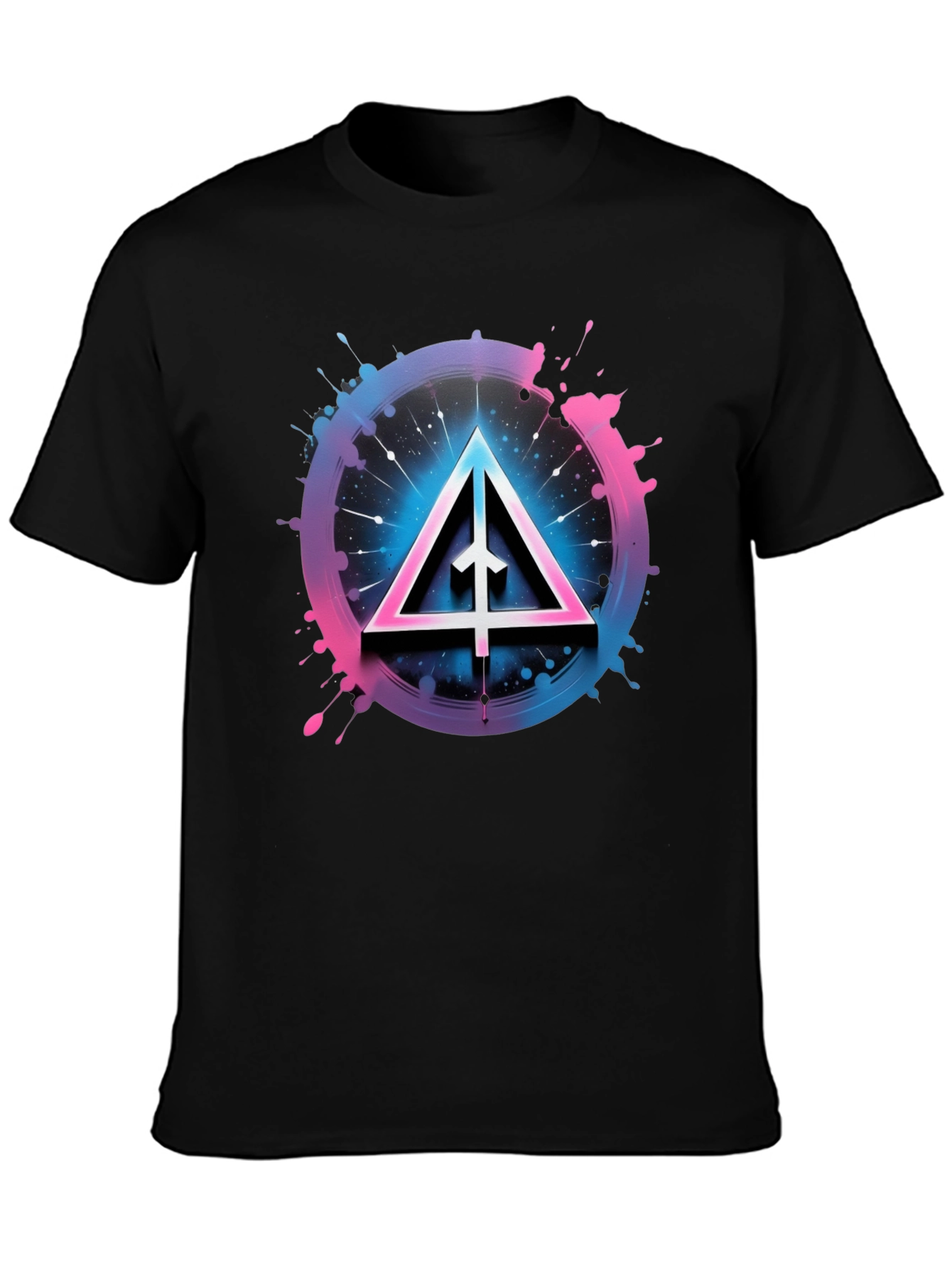 Abstract Triangle Graphic Tee - Black Cotton Blend