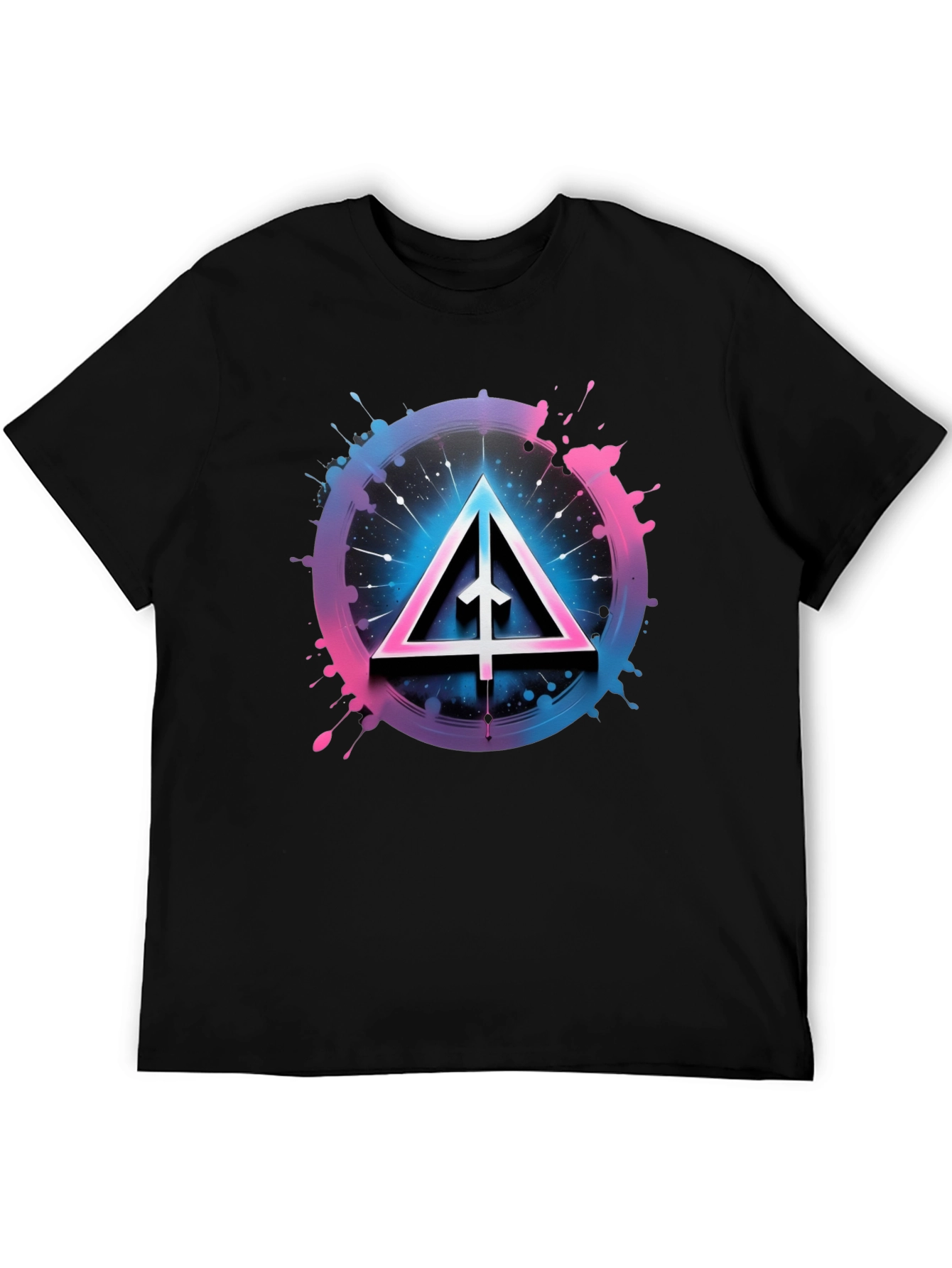 Abstract Triangle Graphic Tee - Black Cotton Blend