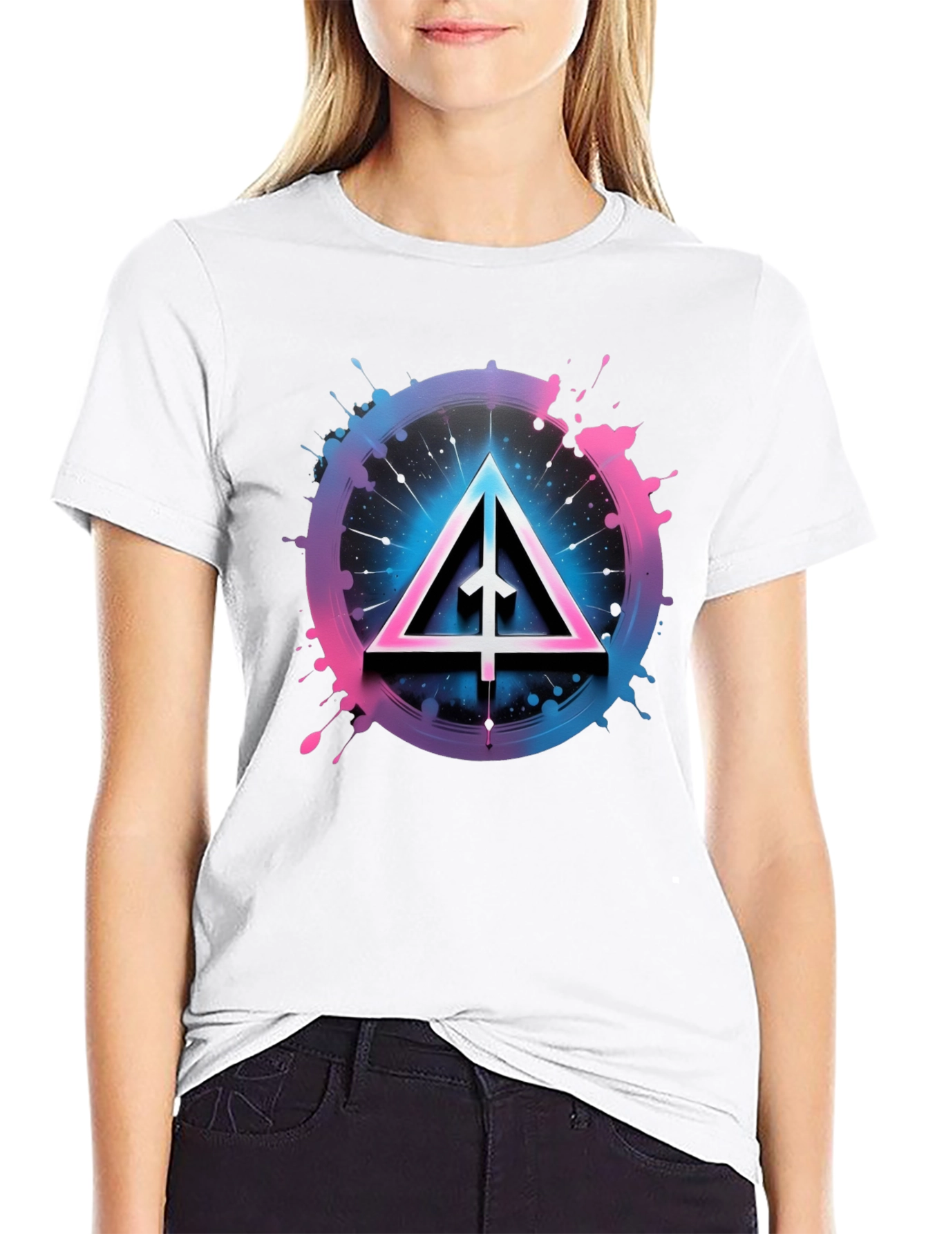 Abstract Triangle Graphic Tee - Black Cotton Blend