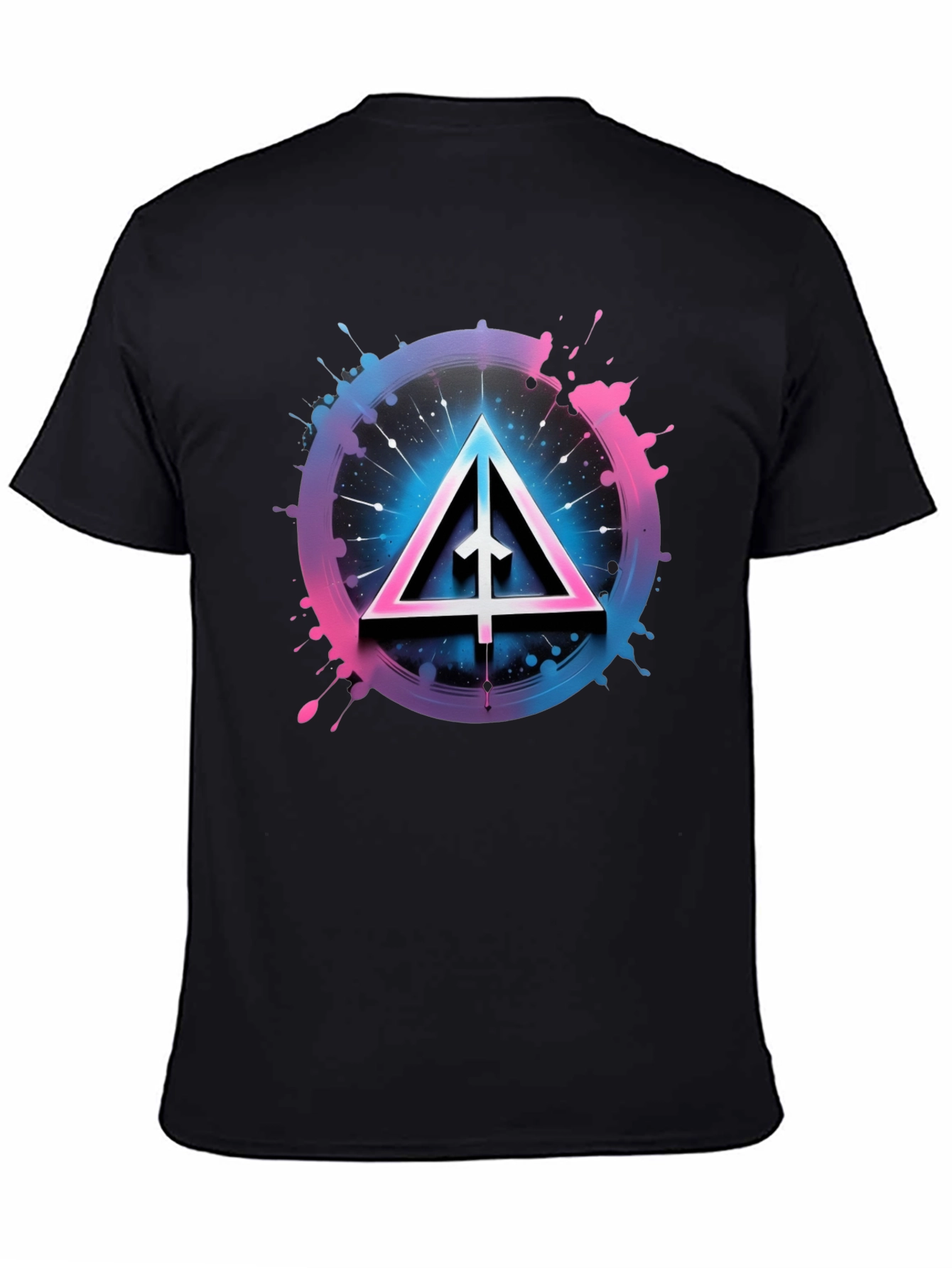 Abstract Triangle Graphic Tee - Black Cotton Blend
