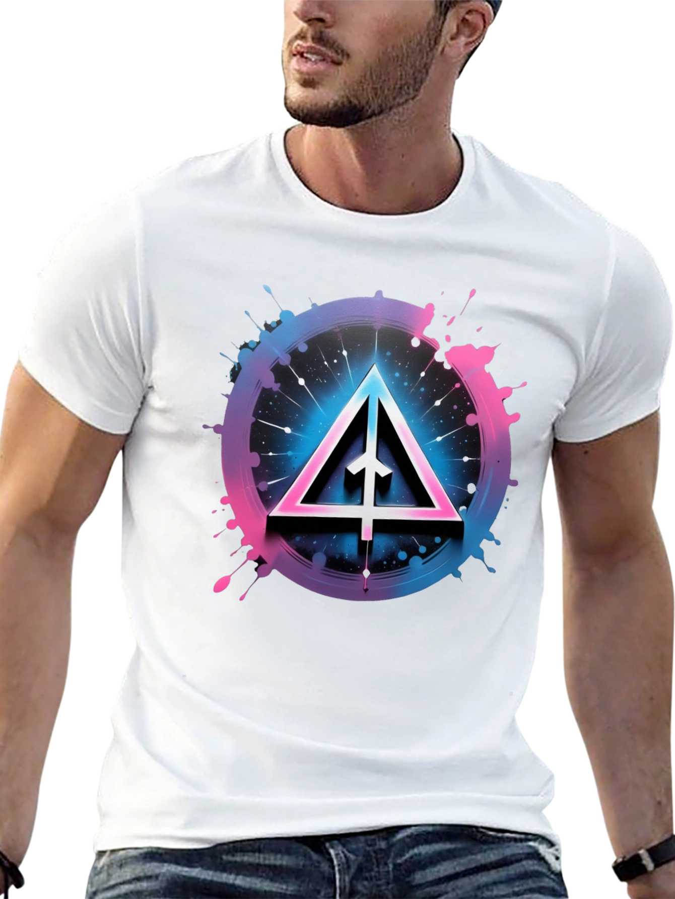 Abstract Triangle Graphic Tee - Black Cotton Blend