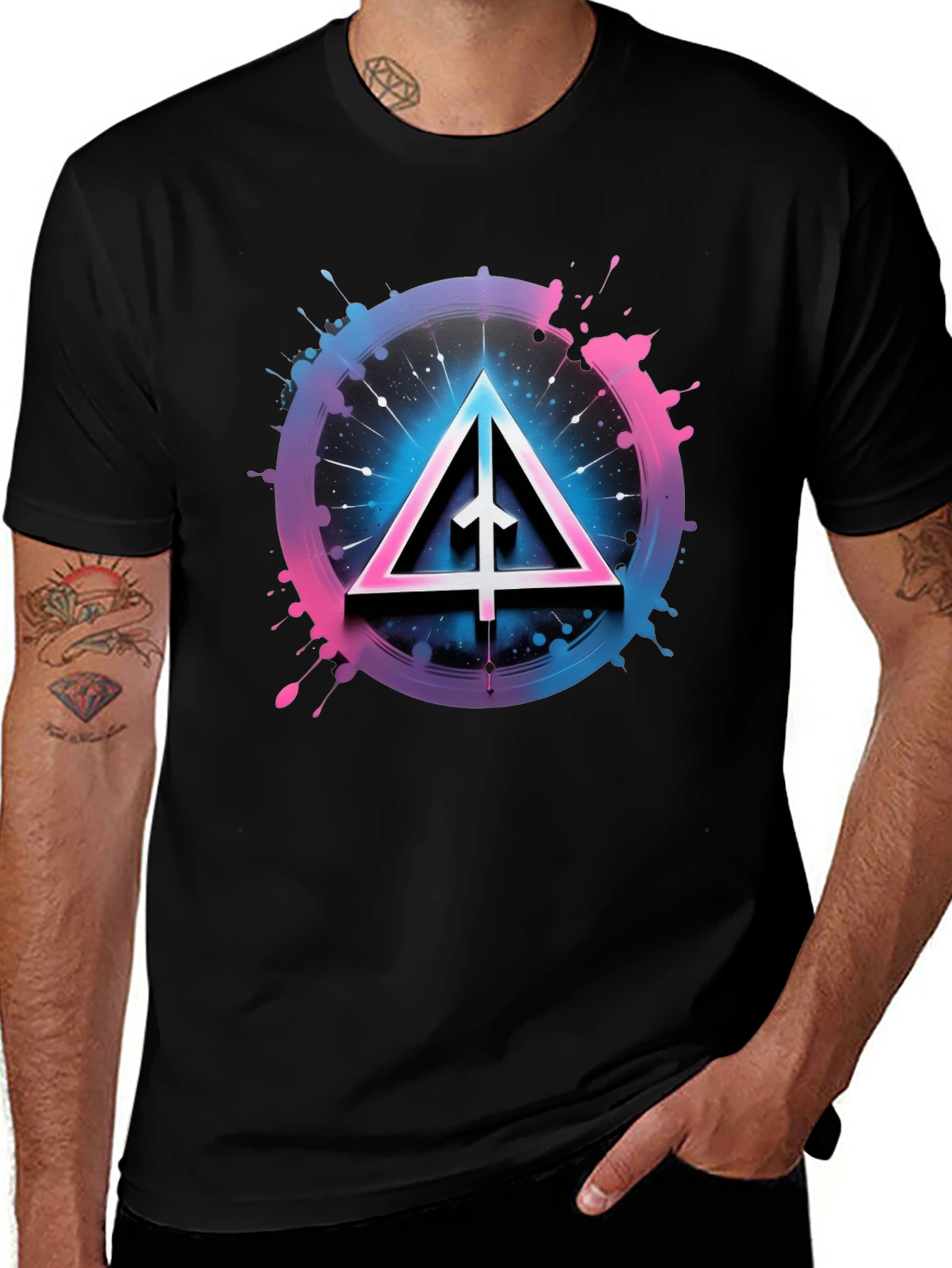 Abstract Triangle Graphic Tee - Black Cotton Blend