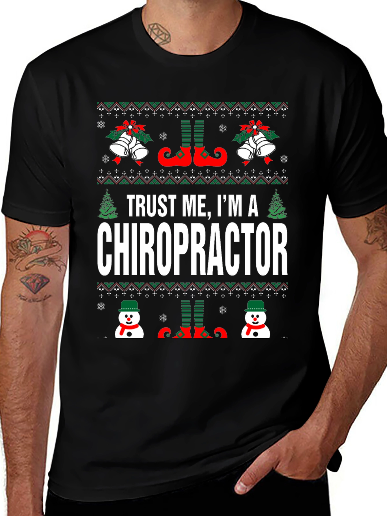 Chiropractor Ugly Christmas Sweater Style T-Shirt