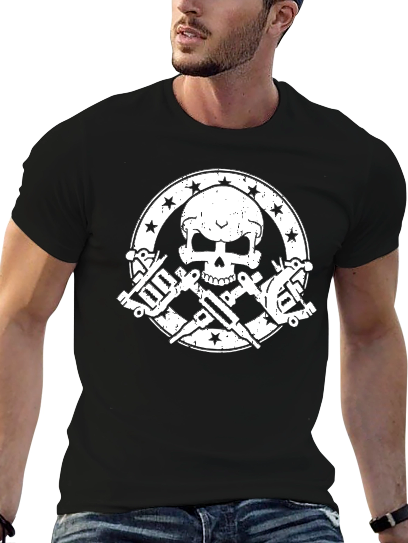 Skull & Tattoo Machine Graphic Tee - Black