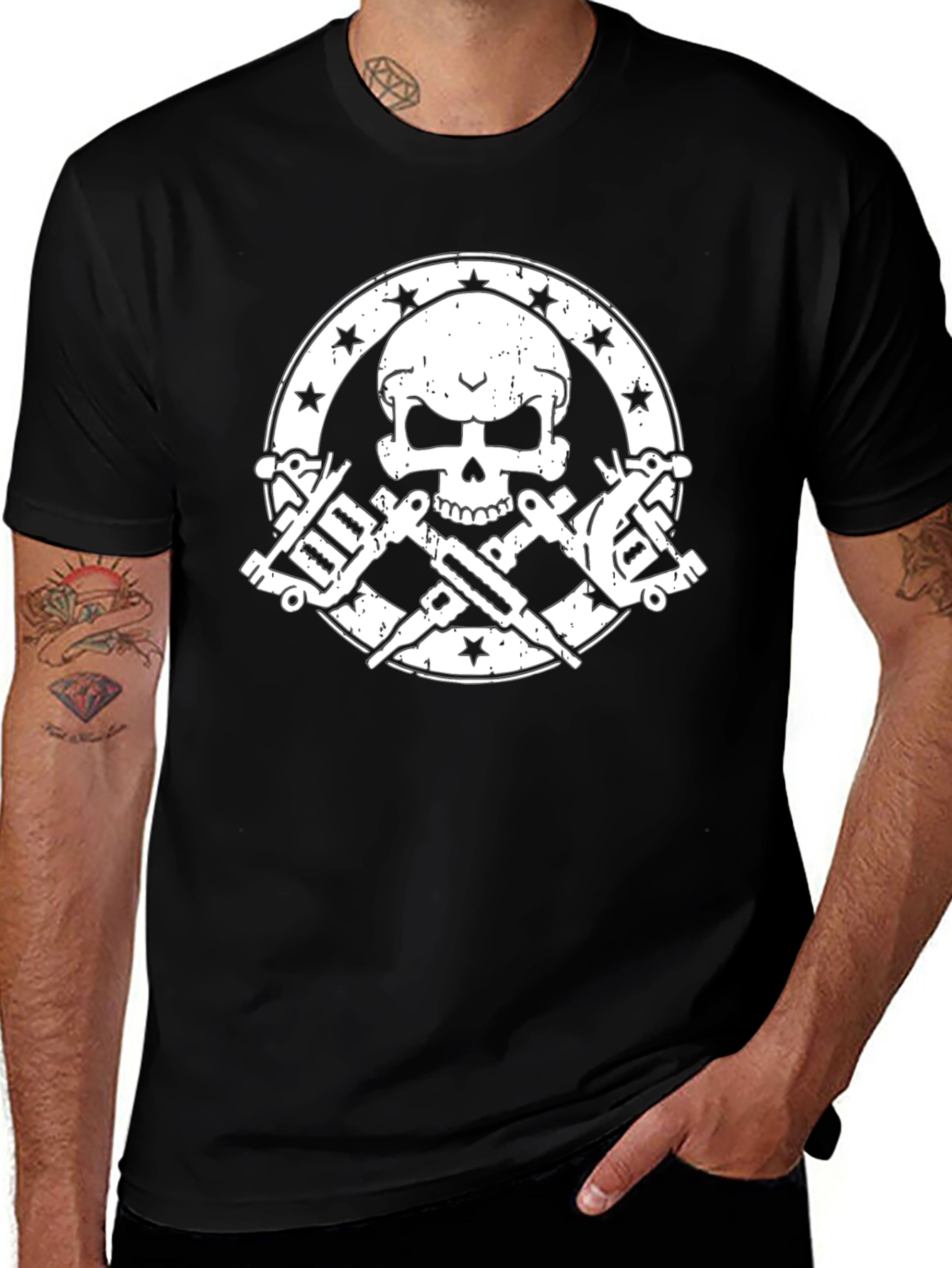 Skull & Tattoo Machine Graphic Tee - Black
