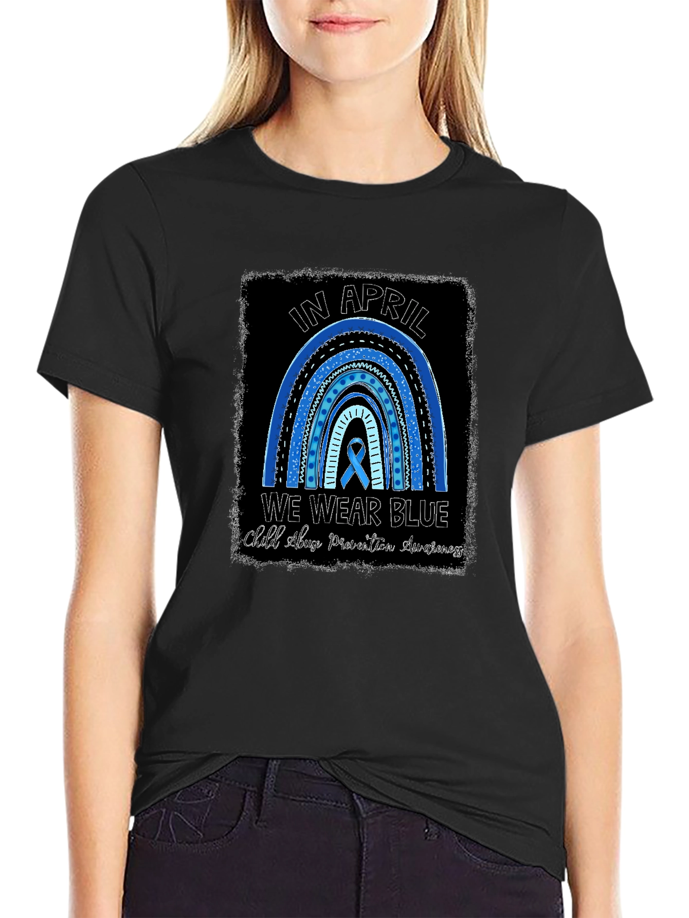 In April We Wear Blue Child Abuse Awareness T-Shirt