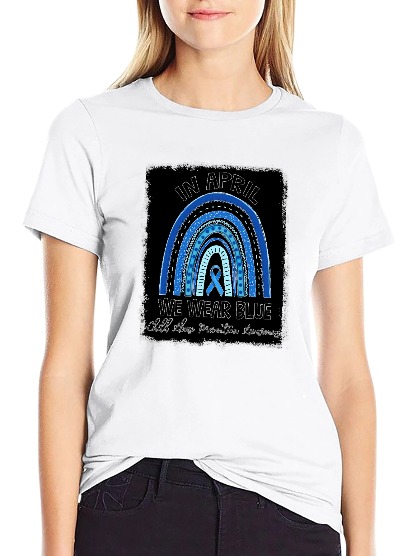 In April We Wear Blue Child Abuse Awareness T-Shirt