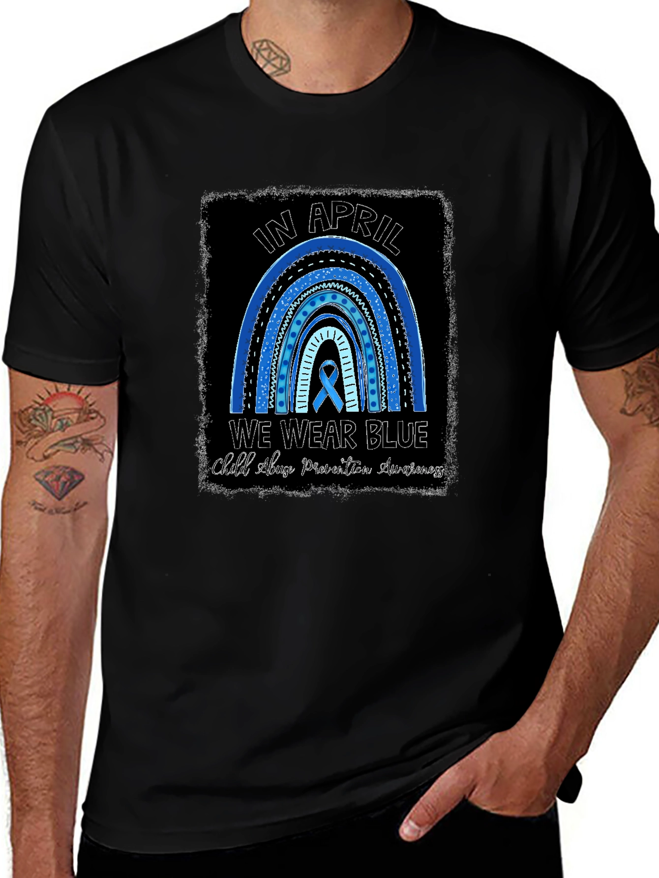 In April We Wear Blue Child Abuse Awareness T-Shirt