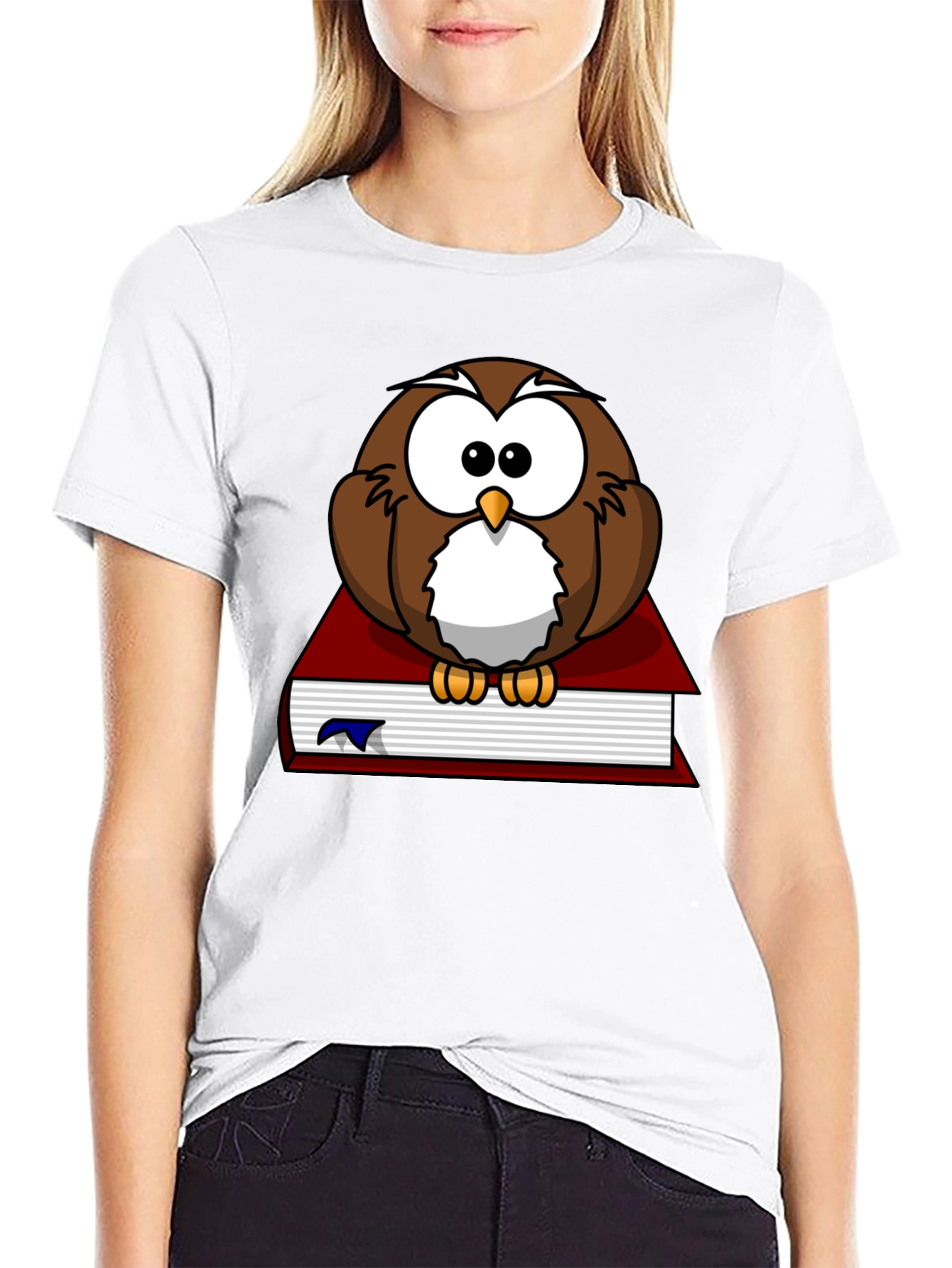 Owl on Book Graphic Tee - Black Cotton T-Shirt
