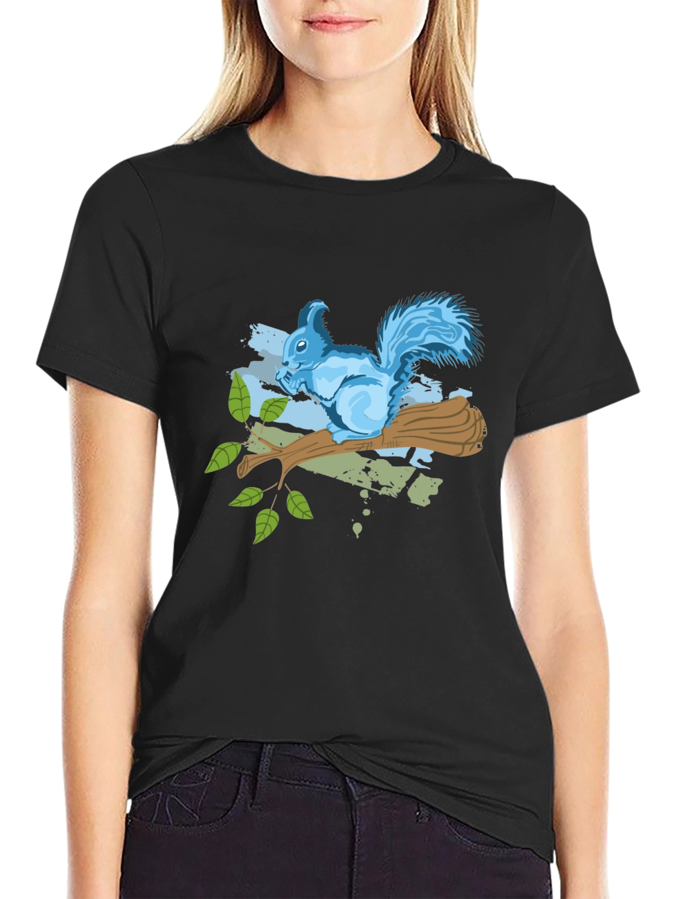 Squirrel on Branch Graphic Tee - Black