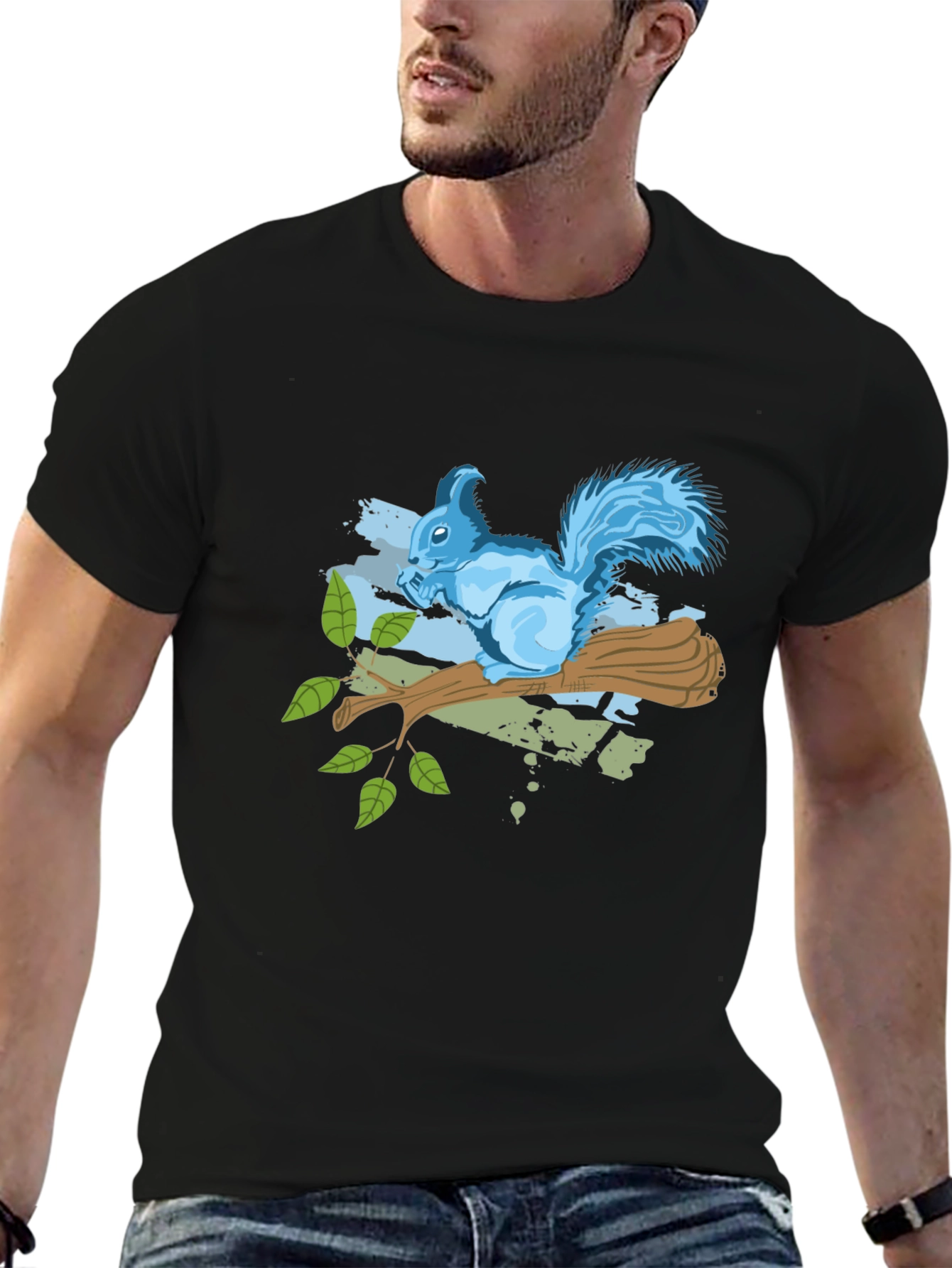Squirrel on Branch Graphic Tee - Black