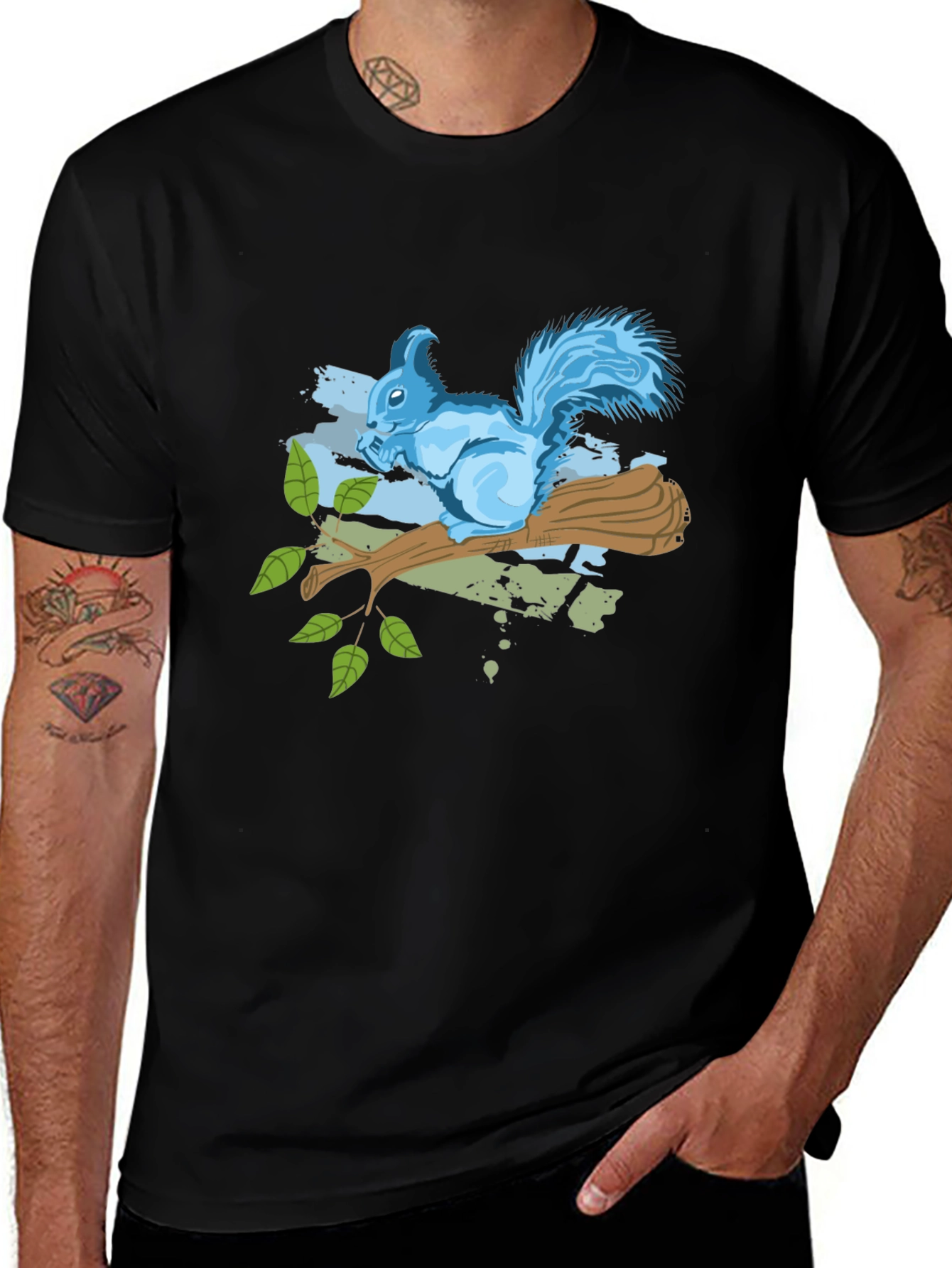 Squirrel on Branch Graphic Tee - Black