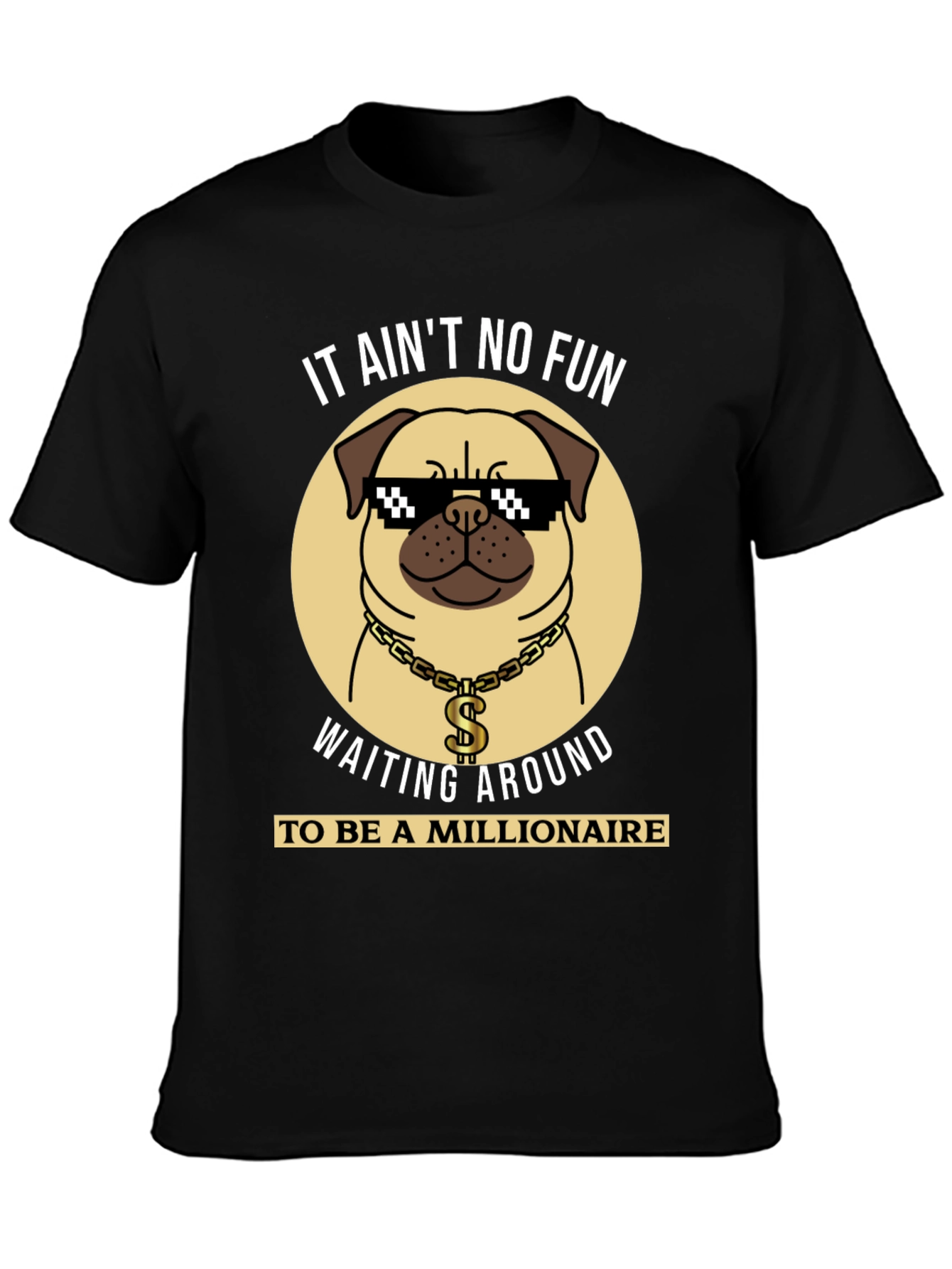 Funny Pug Millionaire Black T-Shirt