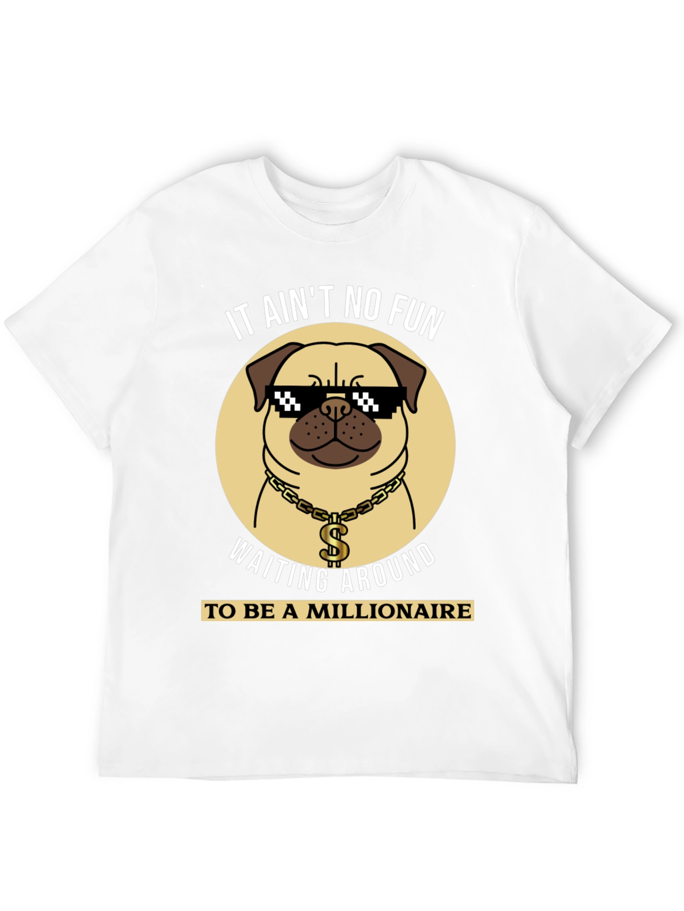 Funny Pug Millionaire Black T-Shirt
