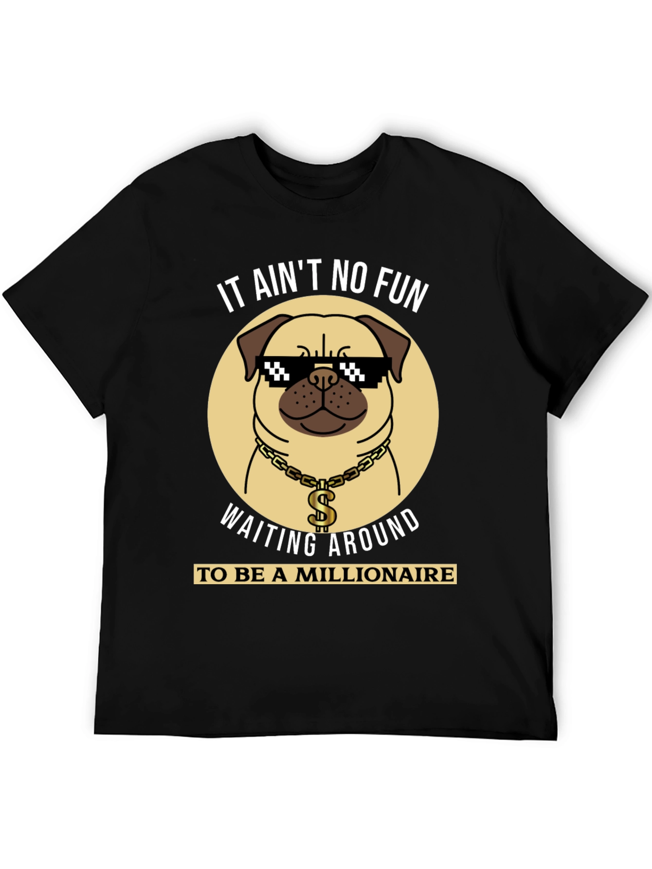 Funny Pug Millionaire Black T-Shirt