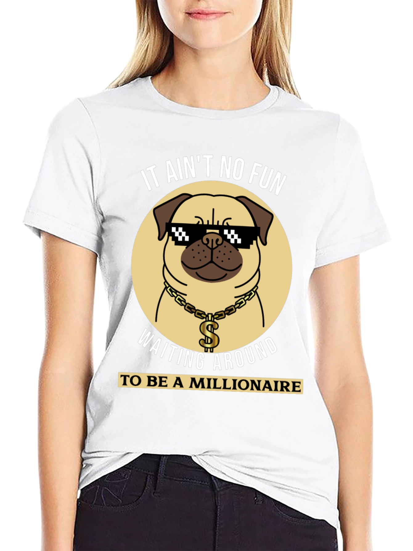 Funny Pug Millionaire Black T-Shirt