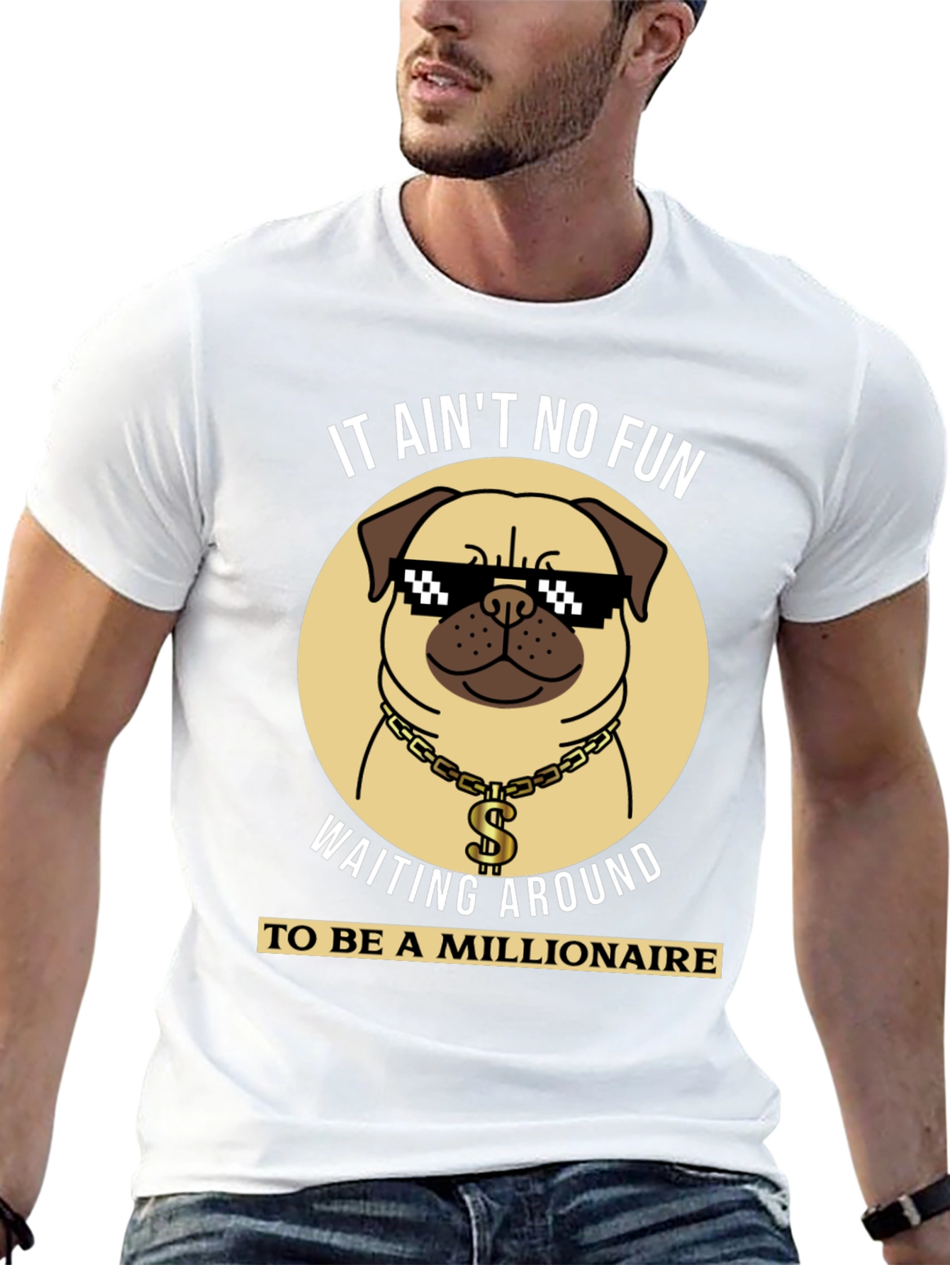 Funny Pug Millionaire Black T-Shirt