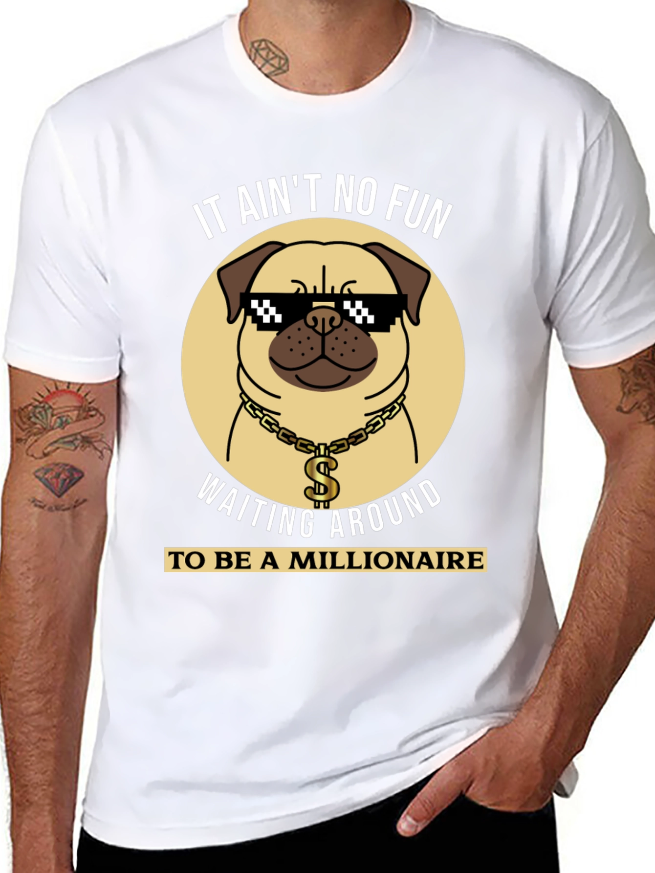 Funny Pug Millionaire Black T-Shirt