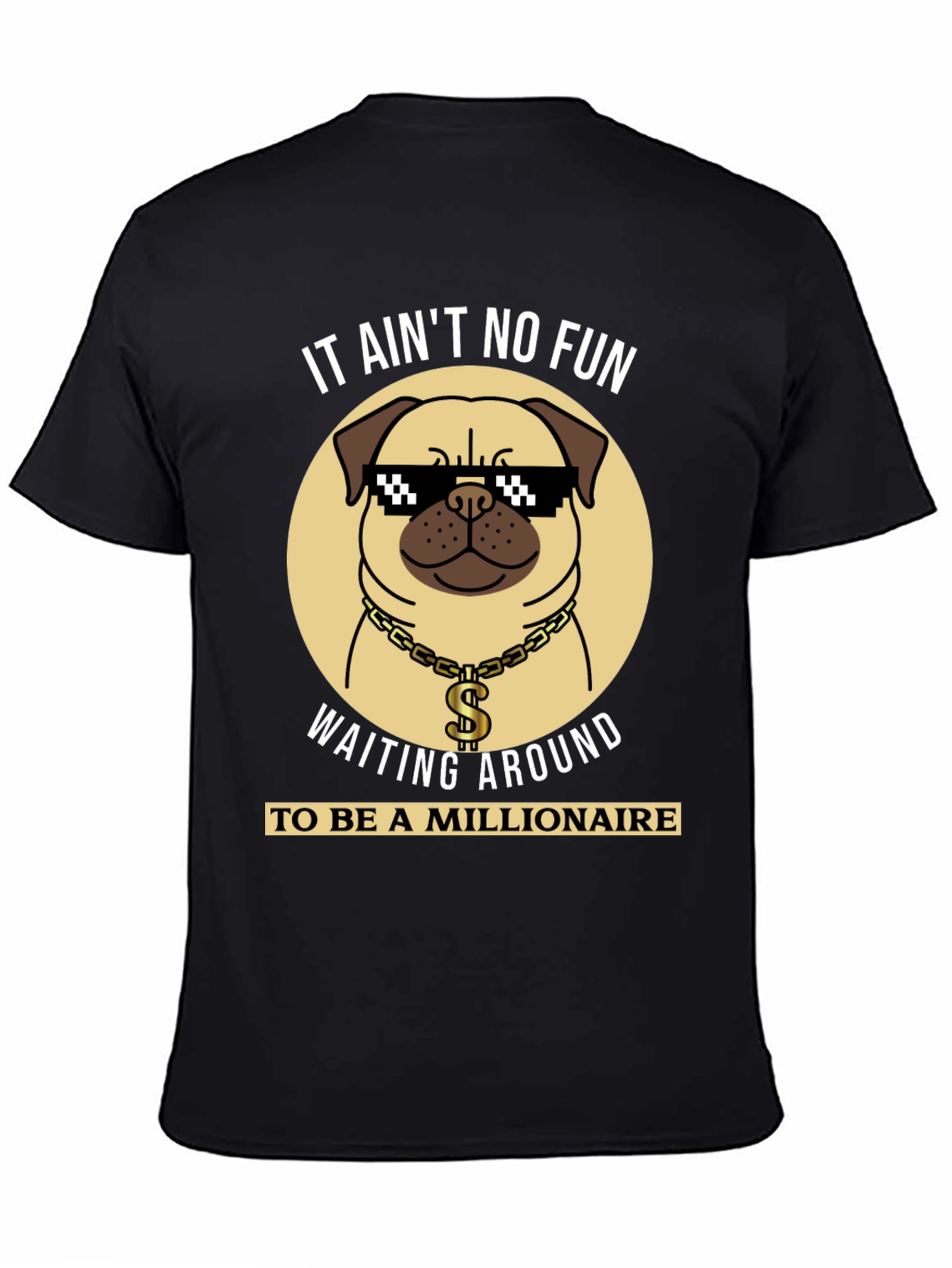 Funny Pug Millionaire Black T-Shirt