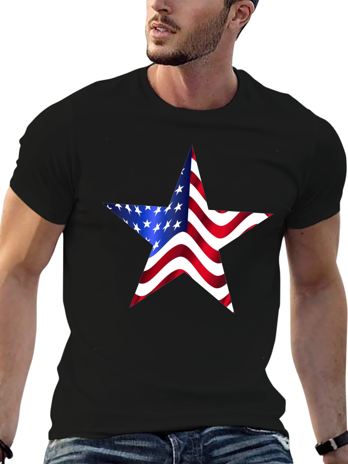 American Flag Star Graphic Tee - Black