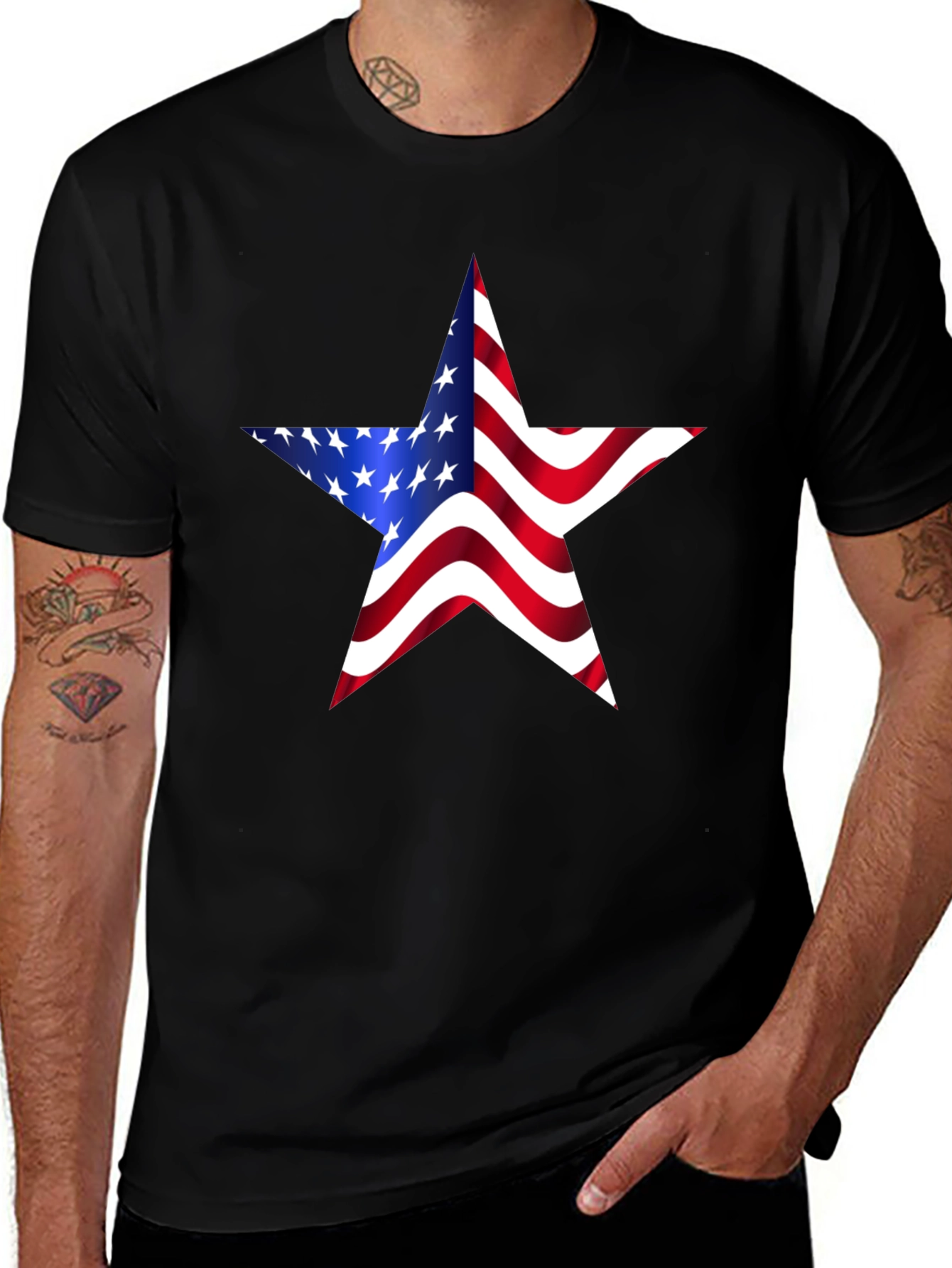 American Flag Star Graphic Tee - Black