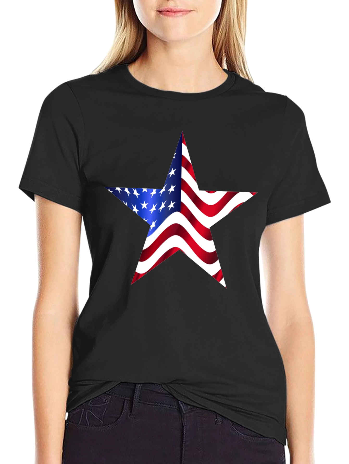 American Flag Star Graphic Tee - Black