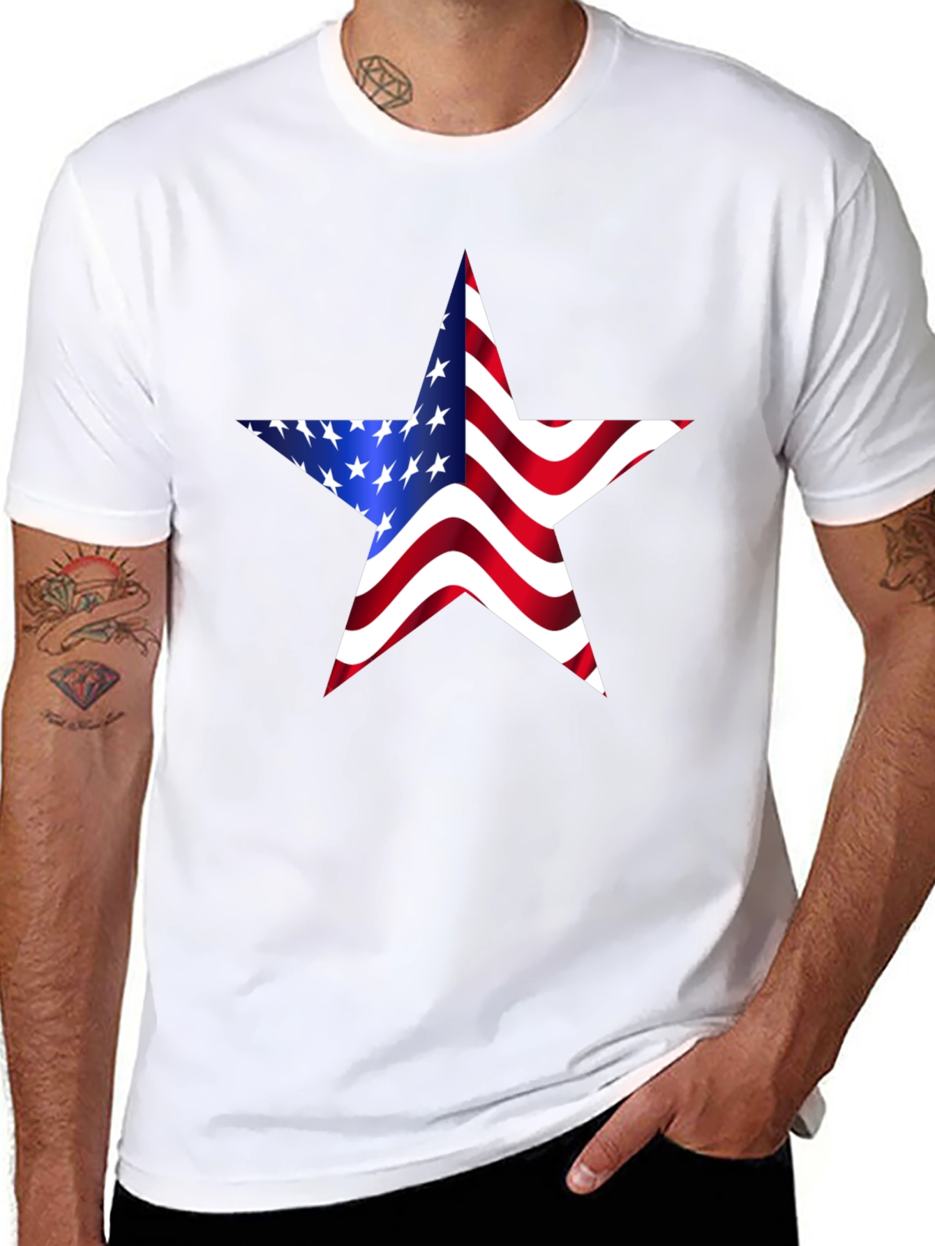 American Flag Star Graphic Tee - Black
