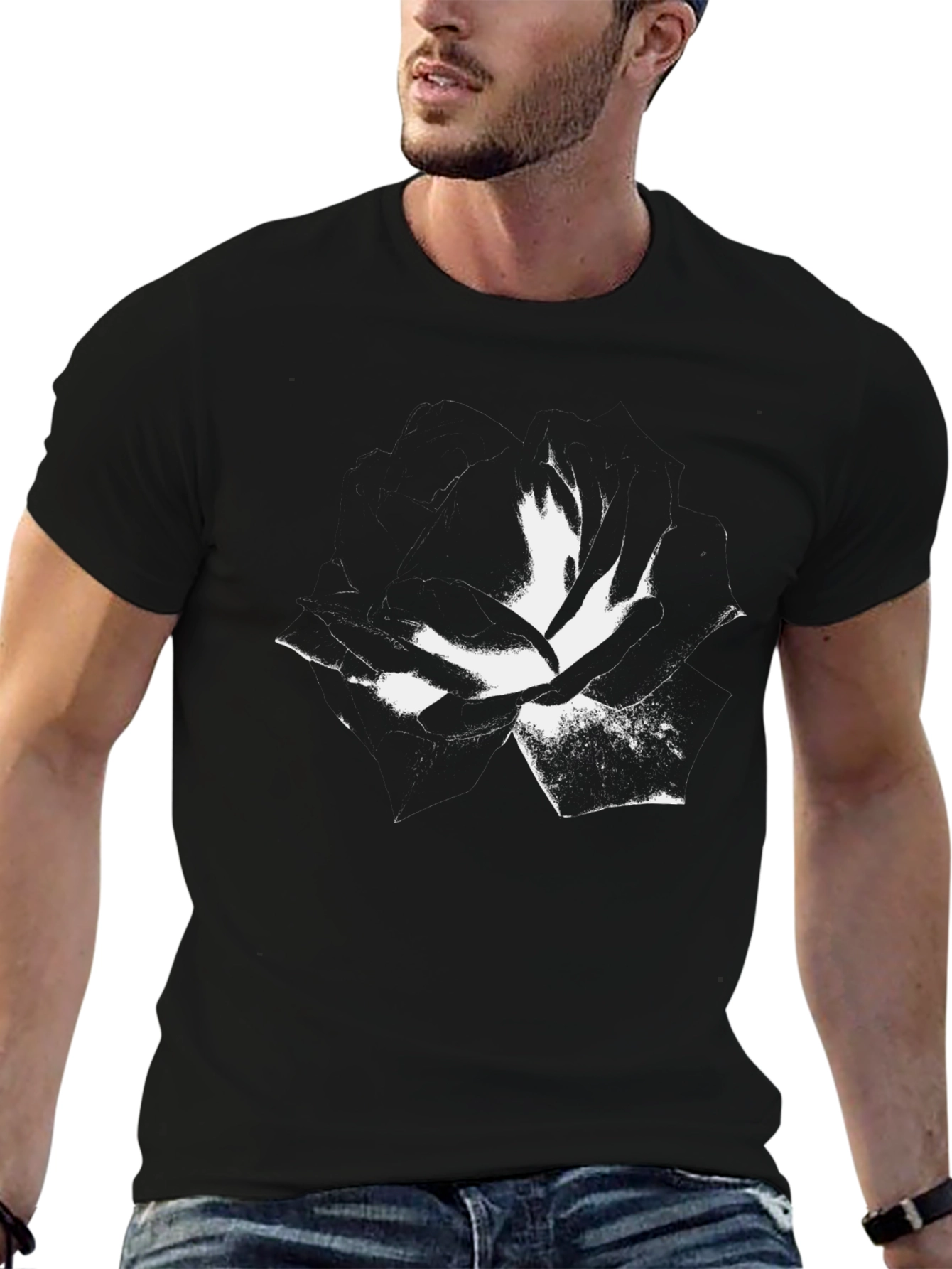 Abstract Rose Graphic Tee - Premium Black Cotton