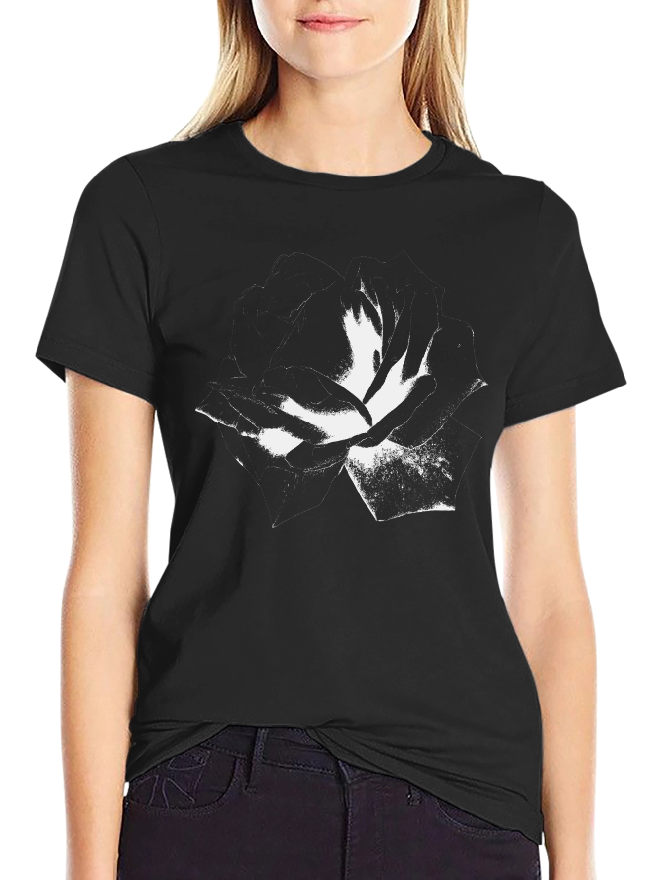Abstract Rose Graphic Tee - Premium Black Cotton
