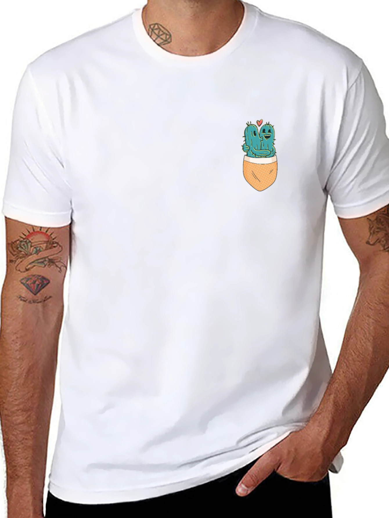 Cactus Couple in Pocket T-Shirt