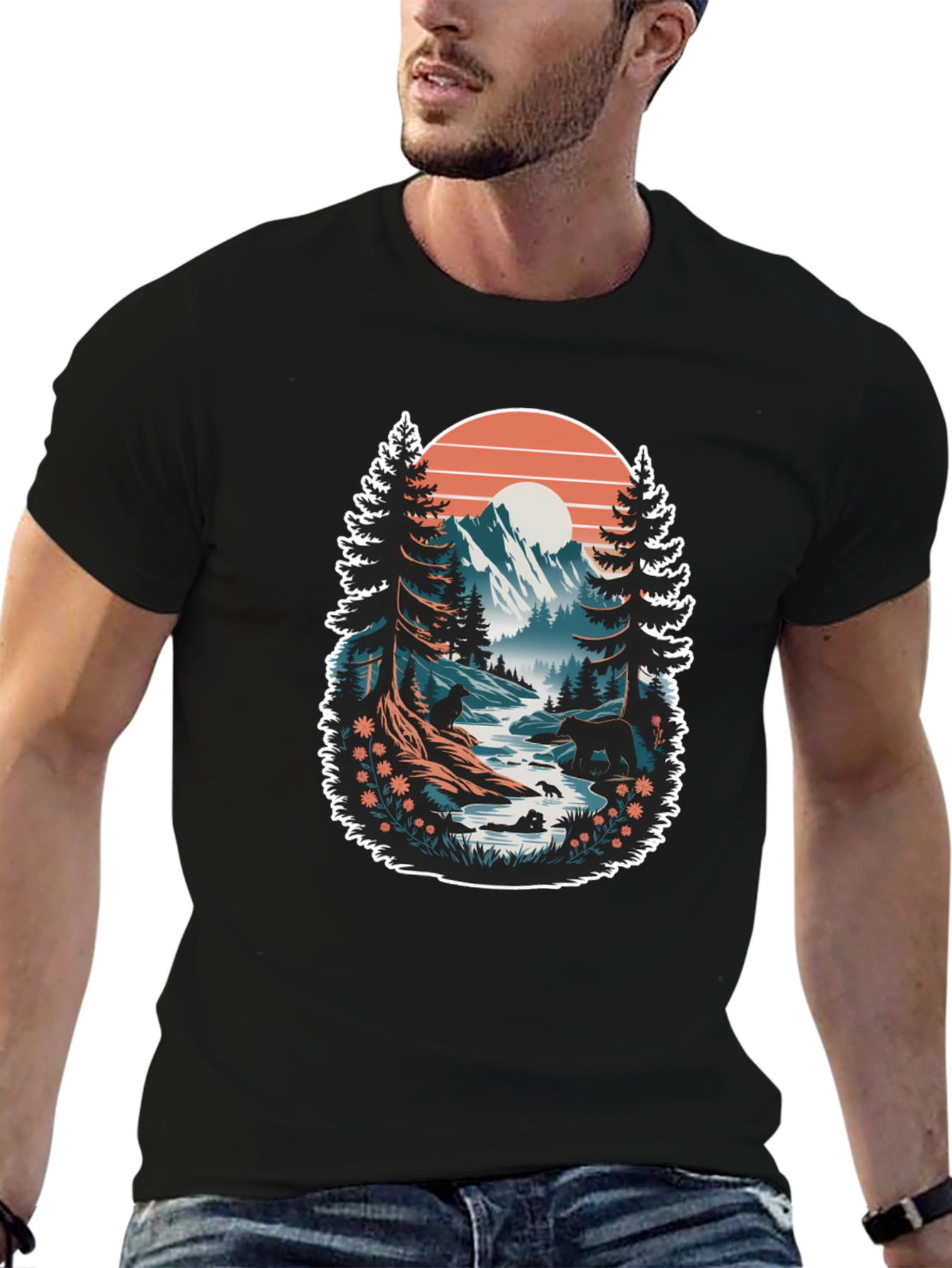 Nature Scene Graphic Tee - Mountain Landscape Shirt