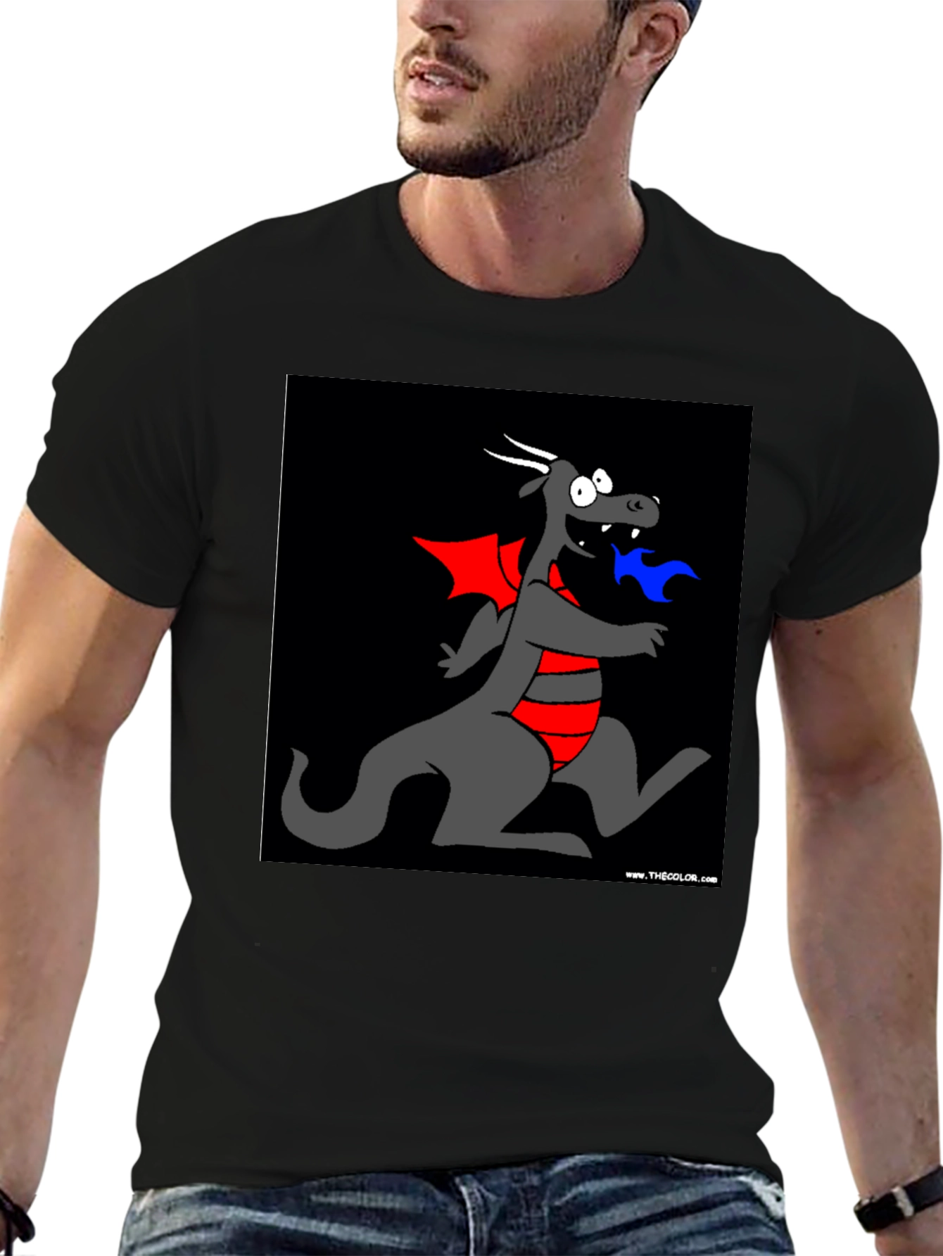 Cartoon Dragon Graphic Tee - Black T-Shirt