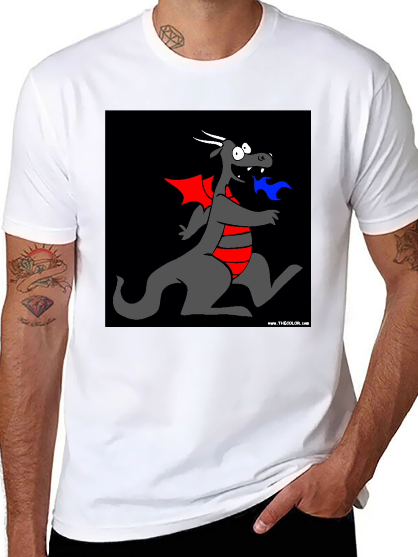 Cartoon Dragon Graphic Tee - Black T-Shirt