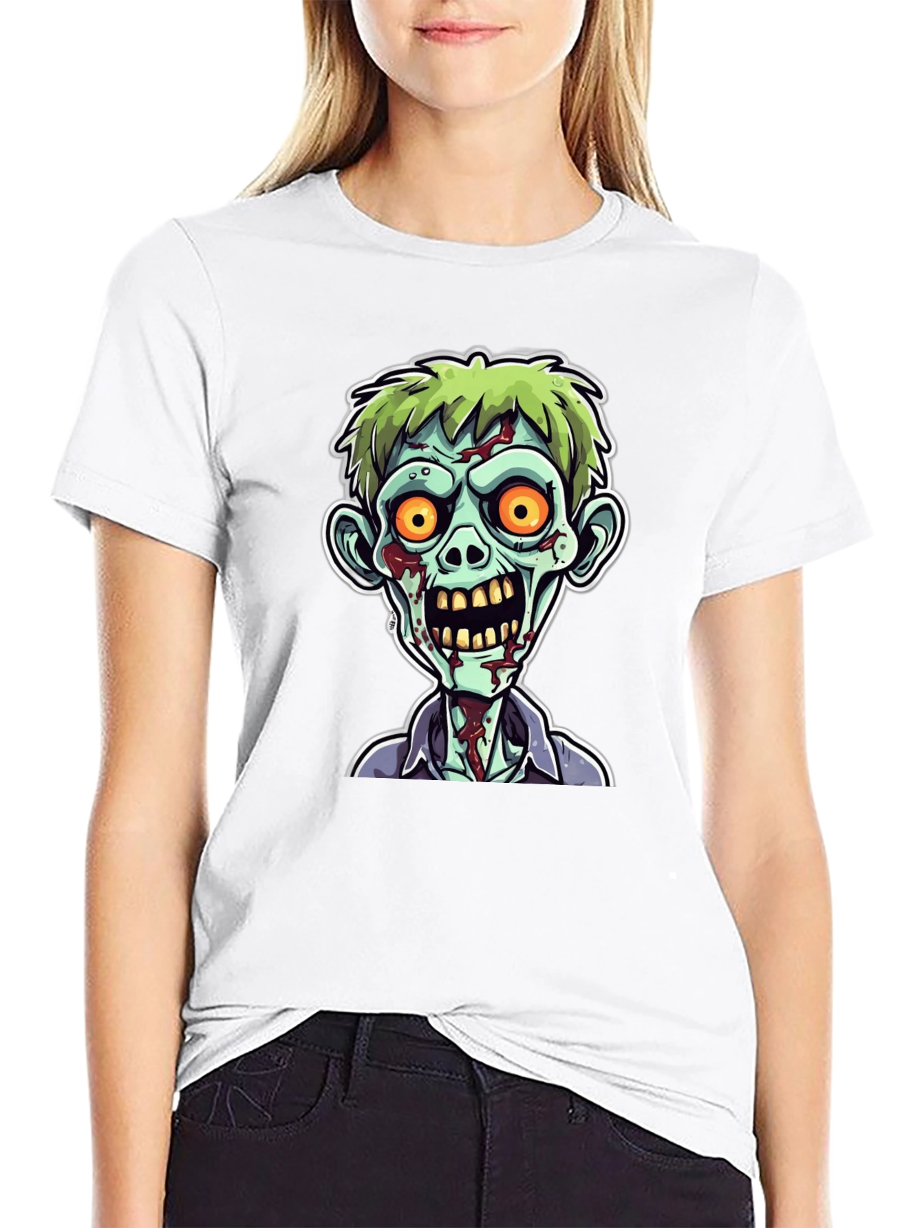 Zombie Cartoon Graphic Print Black Tee